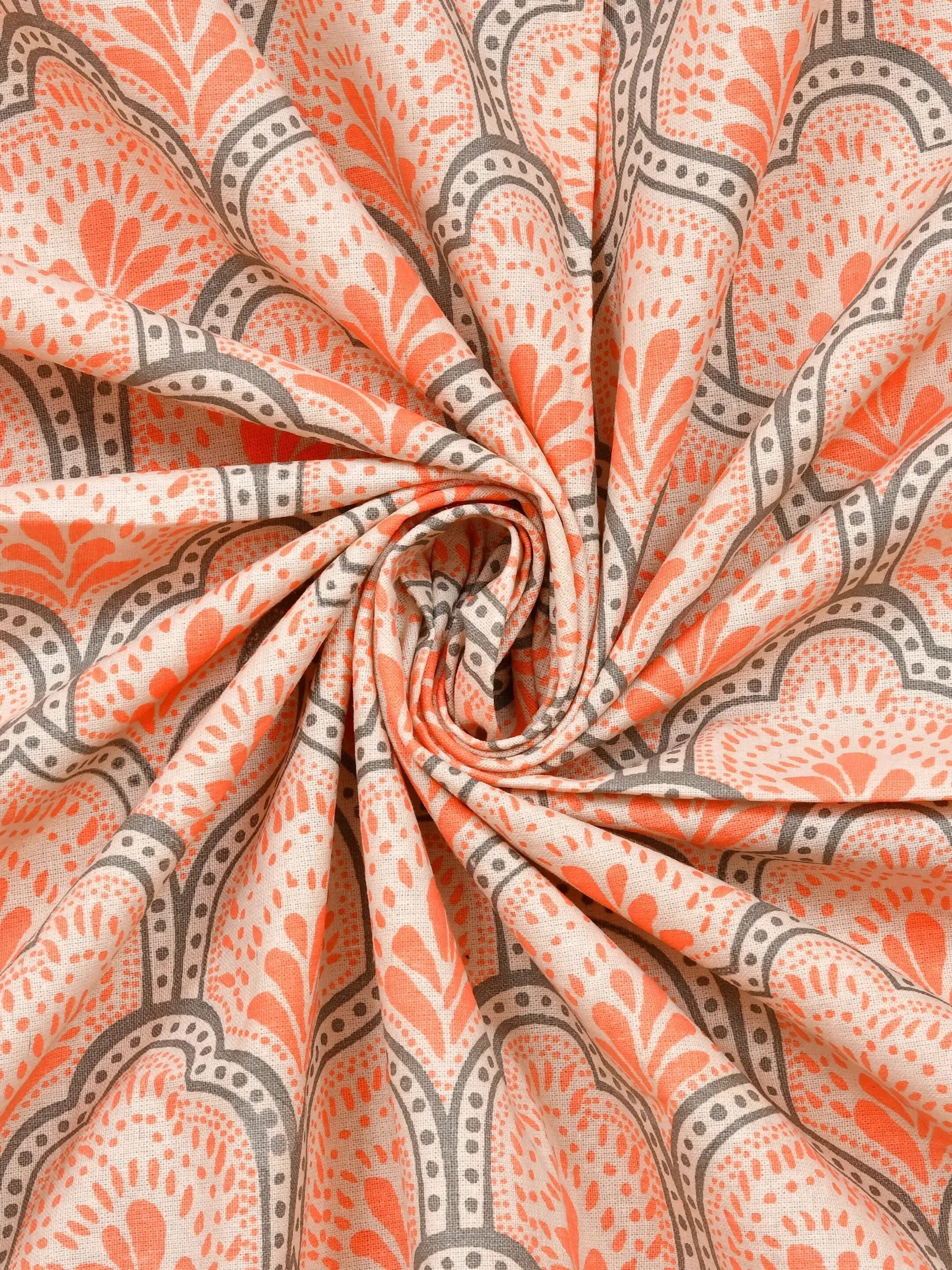 LIVING ROOTS Jaipuri Hand Block Print Super King Cotton Bedsheet 104*104 inches (8.5*8.5 feet) With 2 Pillow Cover | 240 TC | Rich Fast Colour With No Colour Bleeding | (568-C) (Orange)