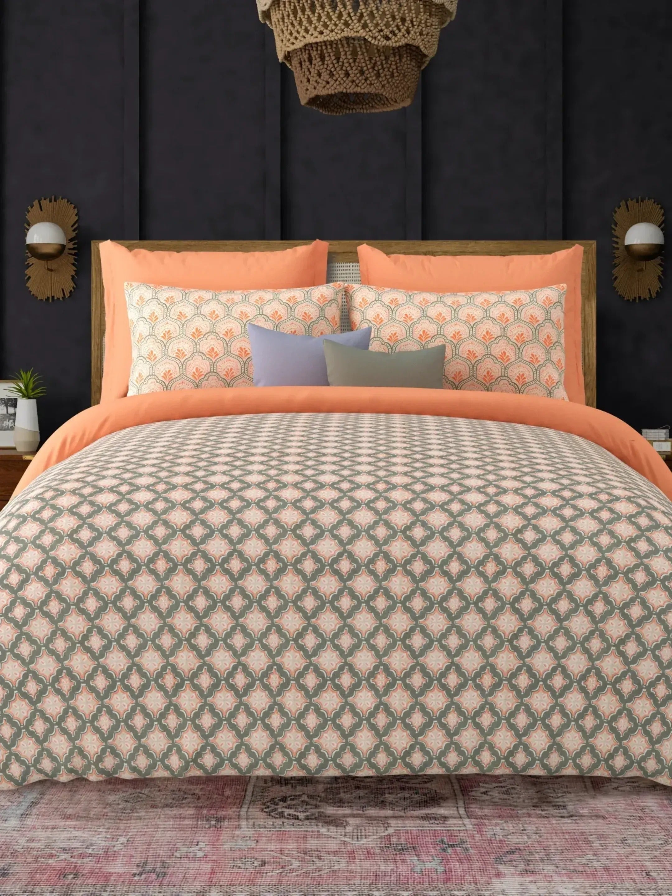 LIVING ROOTS Jaipuri Hand Block Print Super King Cotton Bedsheet 104*104 inches (8.5*8.5 feet) With 2 Pillow Cover | 240 TC | Rich Fast Colour With No Colour Bleeding | (568-D) (Grey)