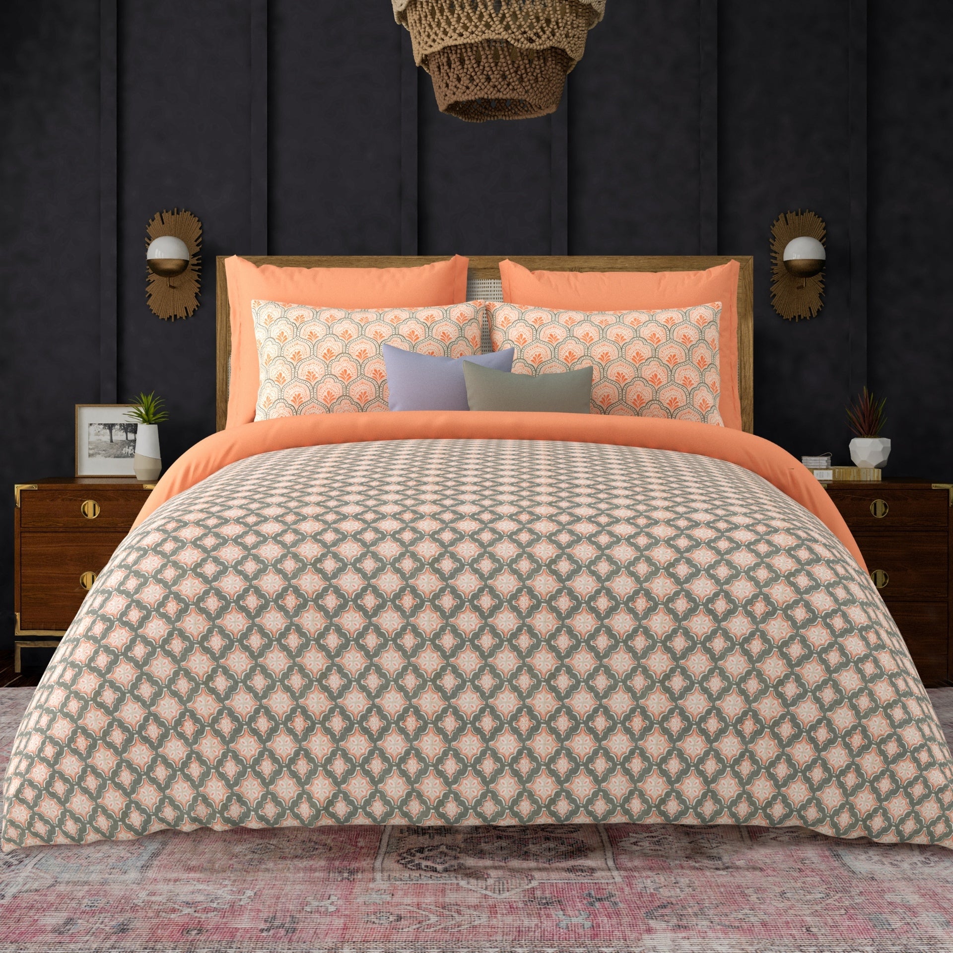 LIVING ROOTS Jaipuri Hand Block Print Super King Cotton Bedsheet 104*104 inches (8.5*8.5 feet) With 2 Pillow Cover | 240 TC | Rich Fast Colour With No Colour Bleeding | (568-D) (Grey)
