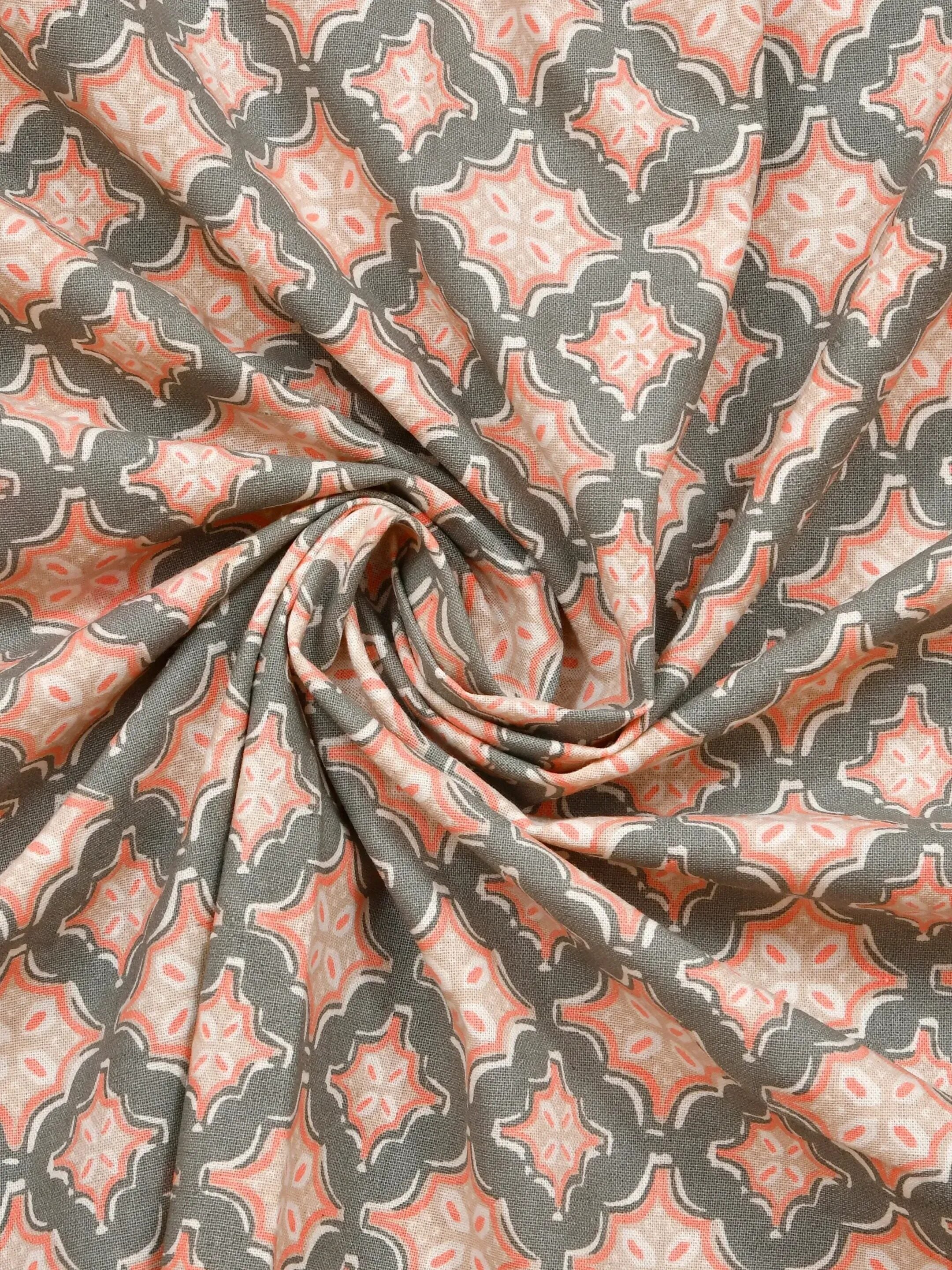 LIVING ROOTS Jaipuri Hand Block Print Super King Cotton Bedsheet 104*104 inches (8.5*8.5 feet) With 2 Pillow Cover | 240 TC | Rich Fast Colour With No Colour Bleeding | (568-D) (Grey)