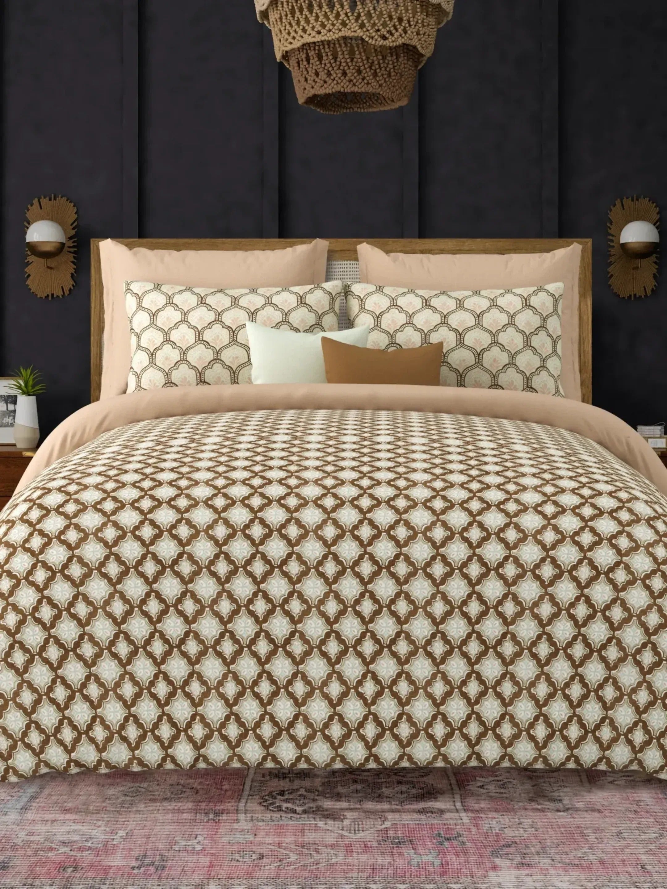 LIVING ROOTS Jaipuri Hand Block Print Super King Cotton Bedsheet 104*104 inches (8.5*8.5 feet) With 2 Pillow Cover | 240 TC | Rich Fast Colour With No Colour Bleeding | (568-F) (Beige)