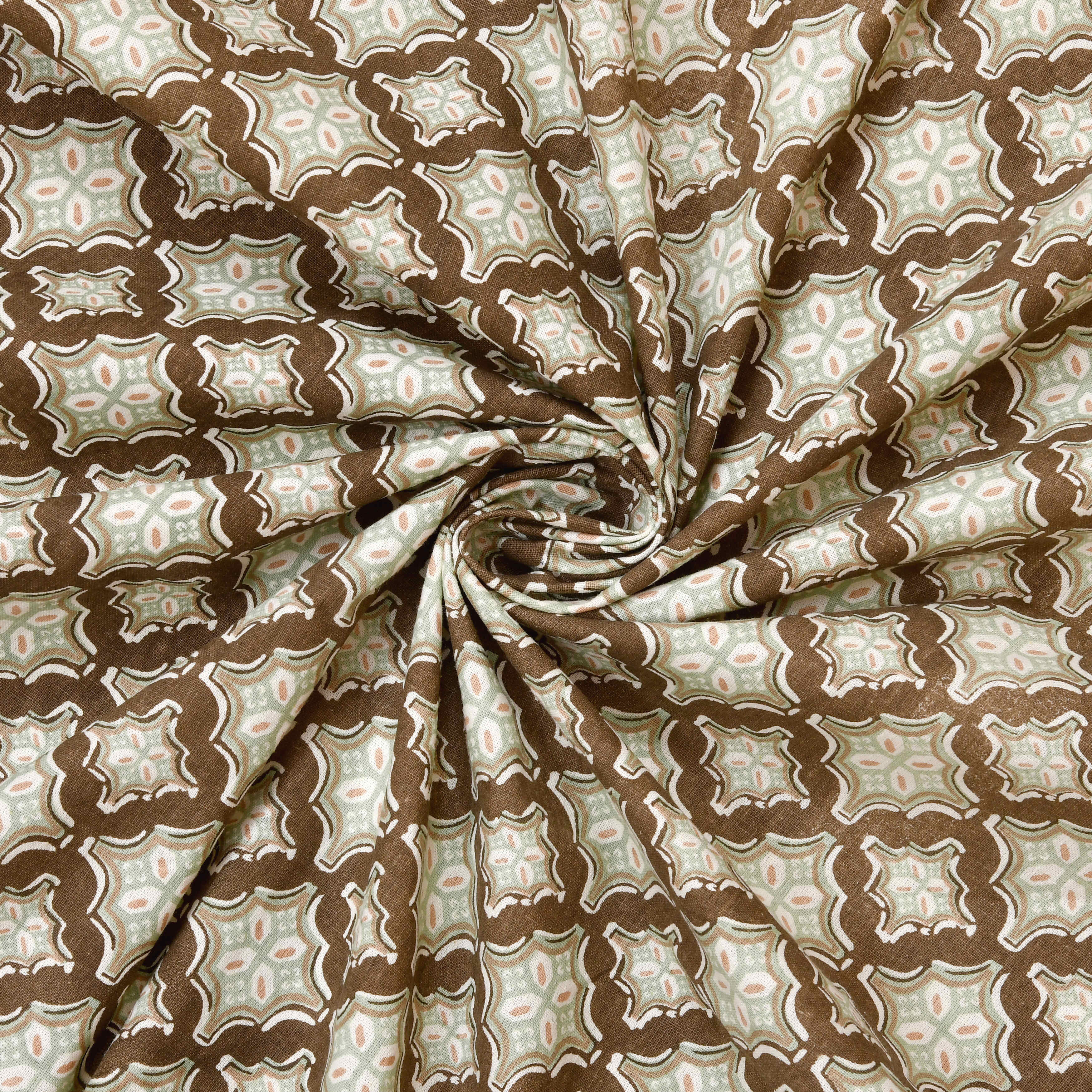 LIVING ROOTS Jaipuri Hand Block Print Super King Cotton Bedsheet 104*104 inches (8.5*8.5 feet) With 2 Pillow Cover | 240 TC | Rich Fast Colour With No Colour Bleeding | (568-F) (Beige)