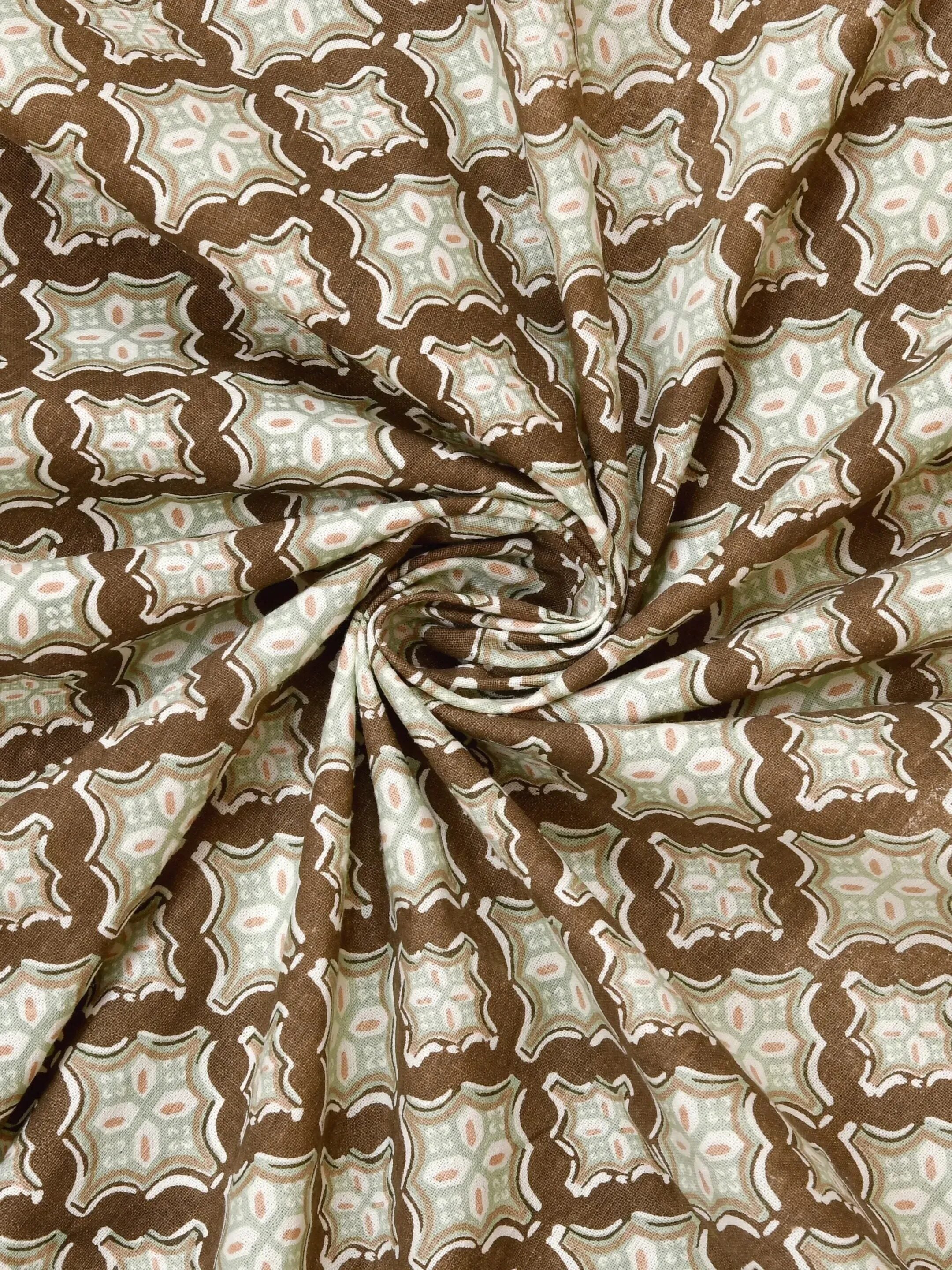 LIVING ROOTS Jaipuri Hand Block Print Super King Cotton Bedsheet 104*104 inches (8.5*8.5 feet) With 2 Pillow Cover | 240 TC | Rich Fast Colour With No Colour Bleeding | (568-F) (Beige)