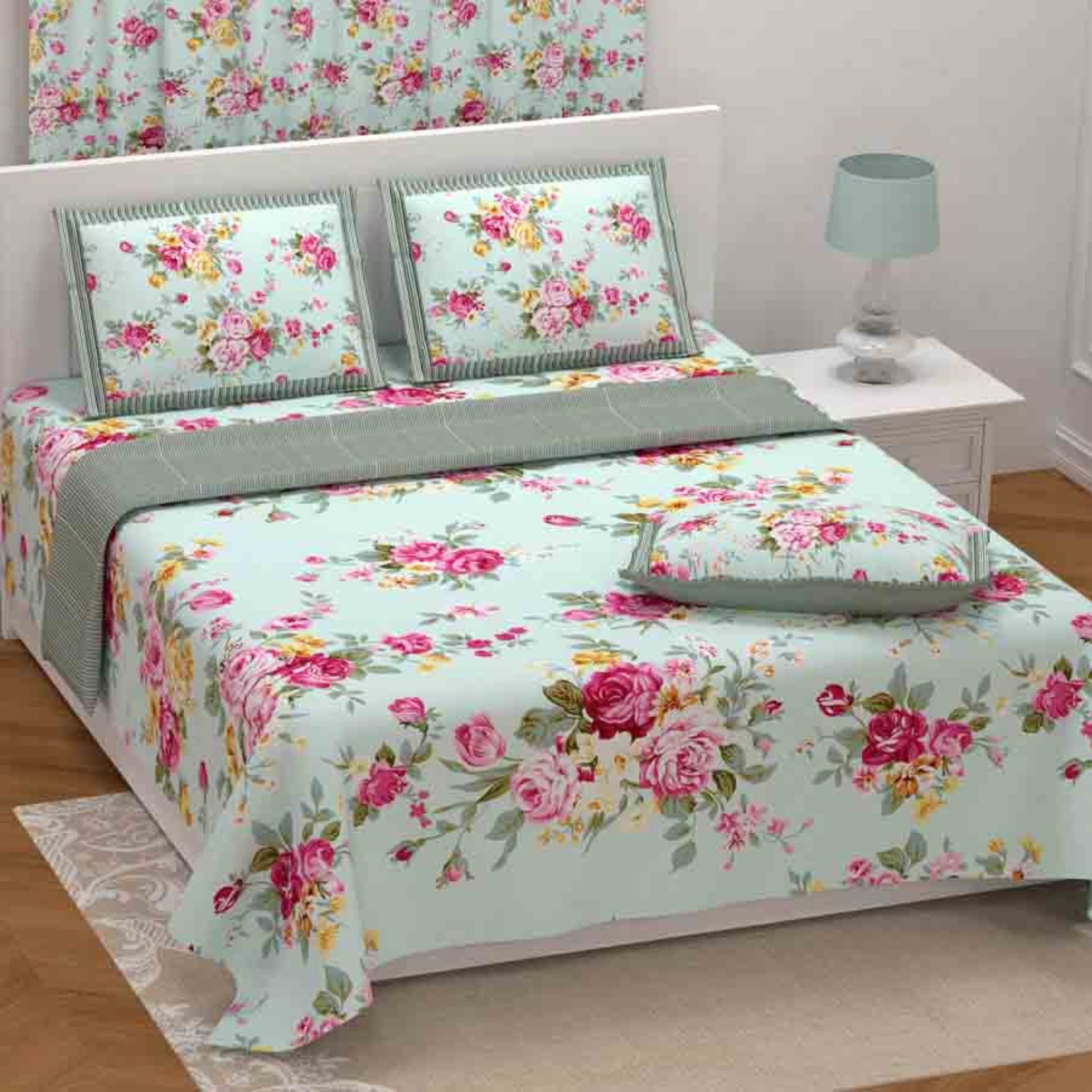 LIVING ROOTS Jaipuri Hand Block Print Super King Cotton Bedsheet 104*104 inches (8.5*8.5 feet) With 2 Pillow Cover | 240 TC | Rich Fast Colour With No Colour Bleeding | (569-A) (Sky Blue)