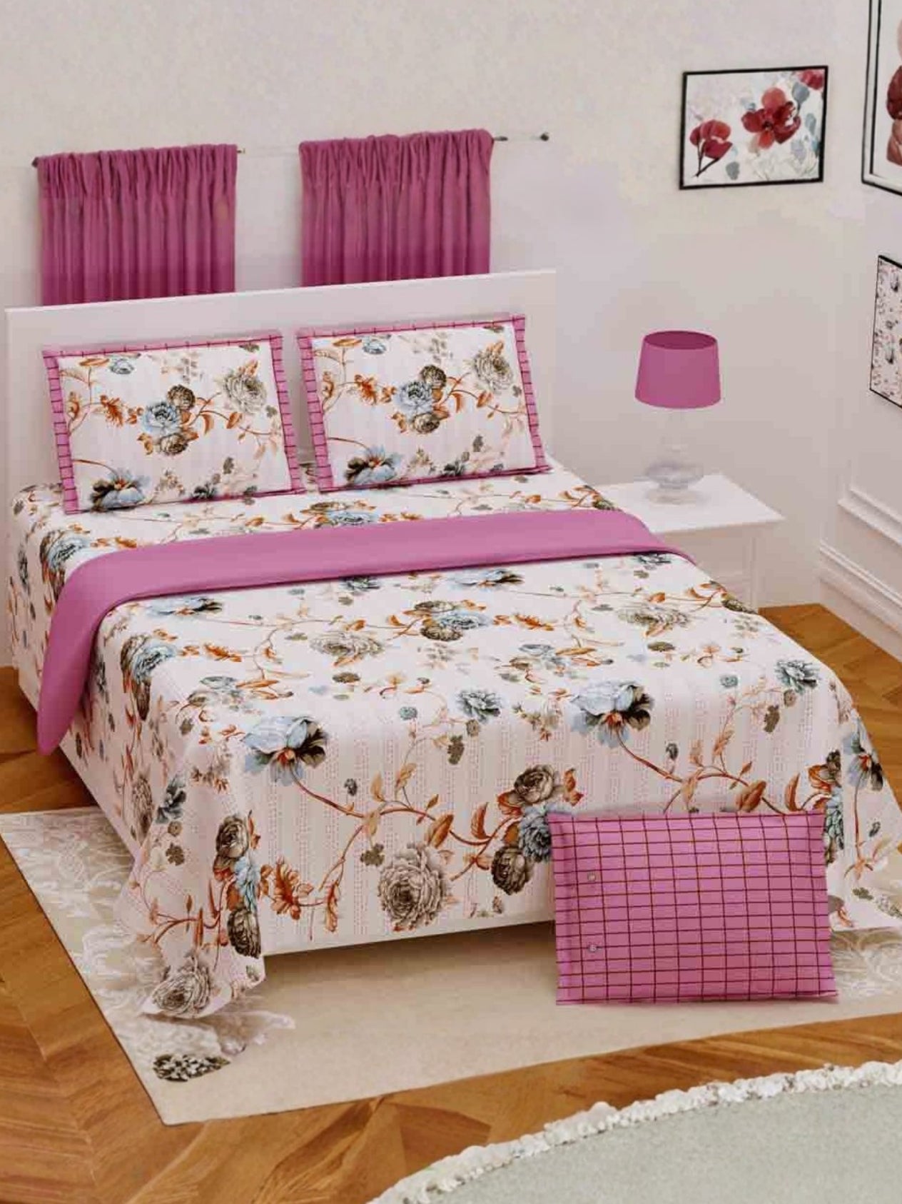 Living Roots Cotton Super King Size Bedsheet | 104 x 104 Inches, 8.6 x 8.6 Feet | with 2 Pillow Covers | Cream Color Modern Floral Motif Print| Premium Soft Fabric | Perfect for Everyday Use