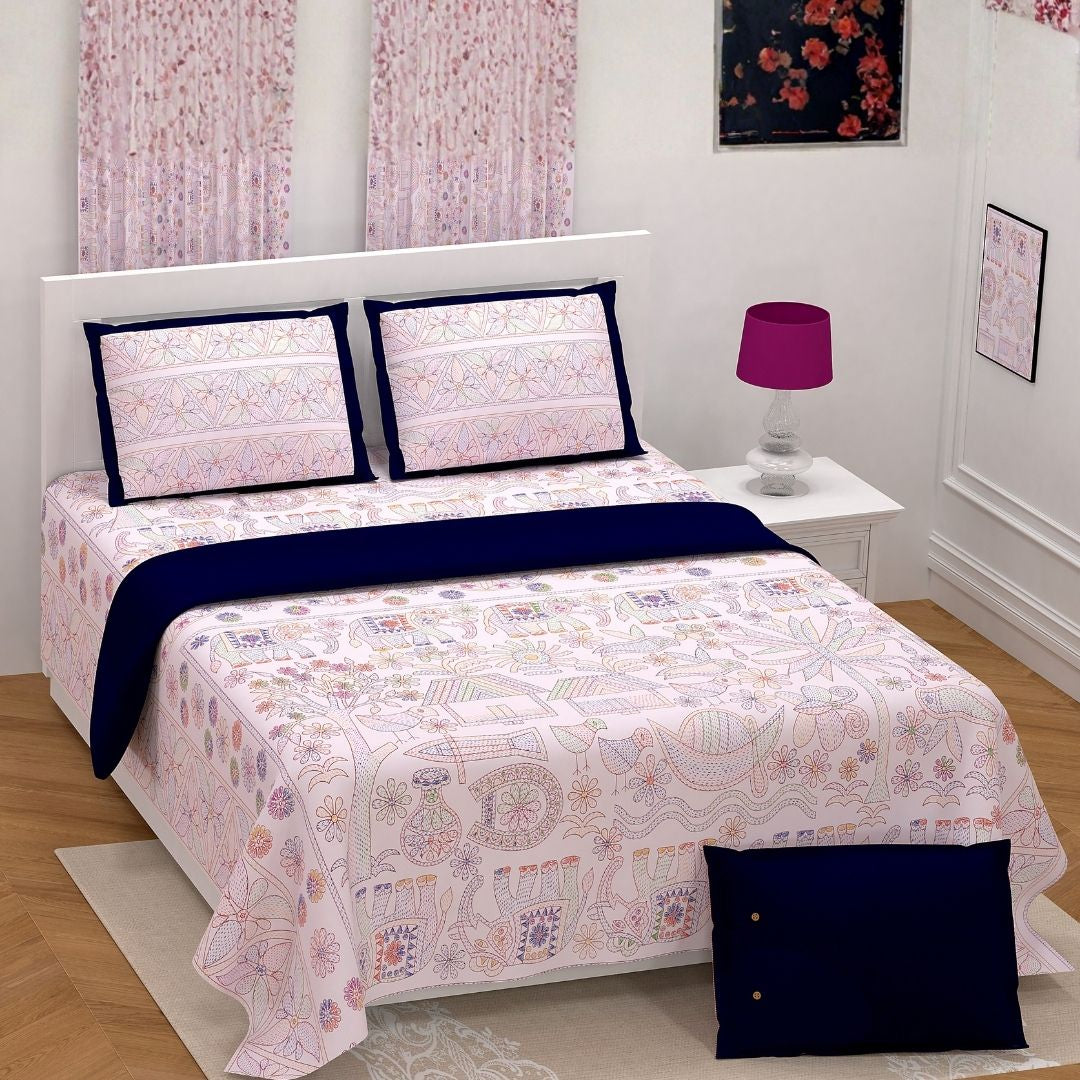 LIVING ROOTS Jaipuri Hand Block Print Super King Cotton Bedsheet 104*104 inches (8.5*8.5 feet) With 2 Pillow Cover | 240 TC | Rich Fast Colour With No Colour Bleeding | (565-A) (Pink)