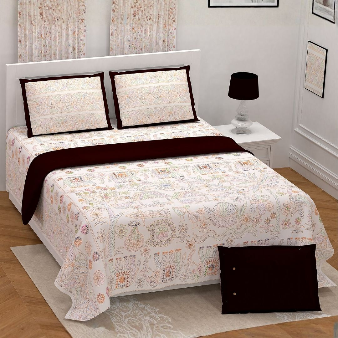 LIVING ROOTS Jaipuri Hand Block Print Super King Cotton Bedsheet 104*104 inches (8.5*8.5 feet) With 2 Pillow Cover | 240 TC | Rich Fast Colour With No Colour Bleeding | (565-B) (Light Pink)