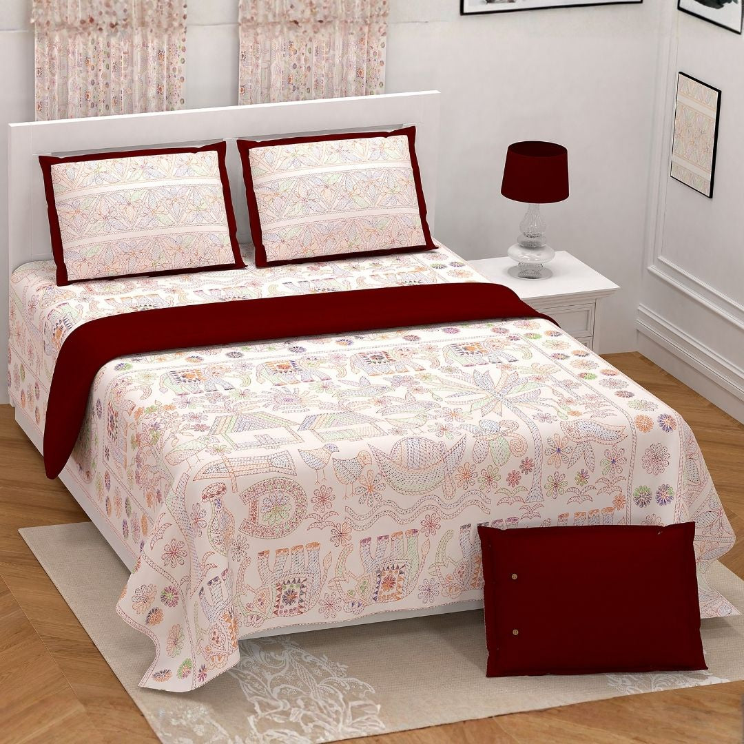 LIVING ROOTS Jaipuri Hand Block Print Super King Cotton Bedsheet 104*104 inches (8.5*8.5 feet) With 2 Pillow Cover | 240 TC | Rich Fast Colour With No Colour Bleeding | (565-C) (Pink)