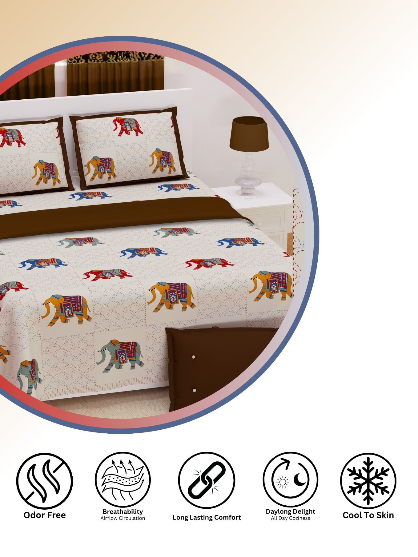 Living Roots Cotton Super King Size Bedsheet | 104 x 104 Inches, 8.6 x 8.6 Feet | with 2 Pillow Covers | Cream Color Jaipuri Hand Block Print| Premium Soft Fabric | Perfect for Everyday Use