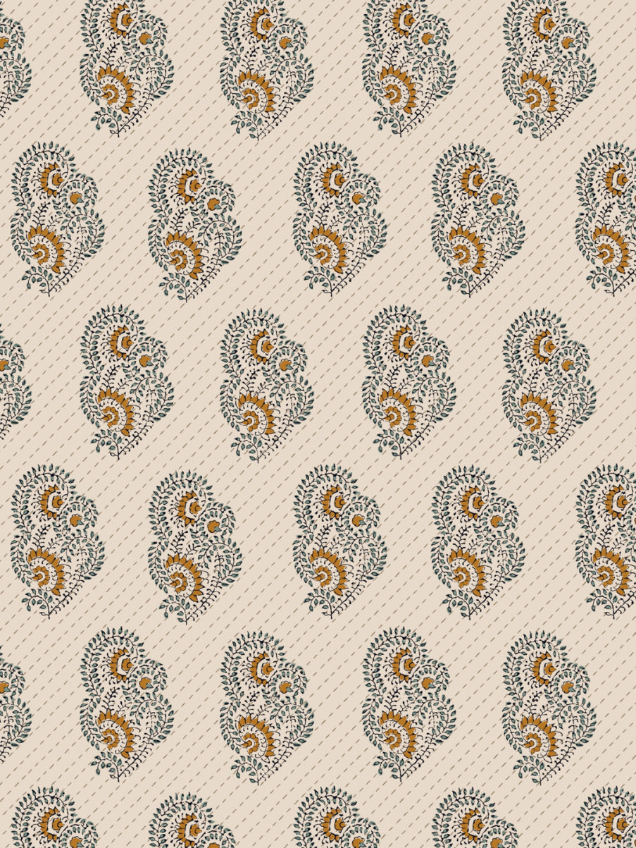 Living Roots Cotton Super King Size Bedsheet | 104 x 104 Inches, 8.6 x 8.6 Feet | with 2 Pillow Covers | Cream Color traditional Rajasthani hand block print | Premium Soft Fabric | Perfect for Everyday Use