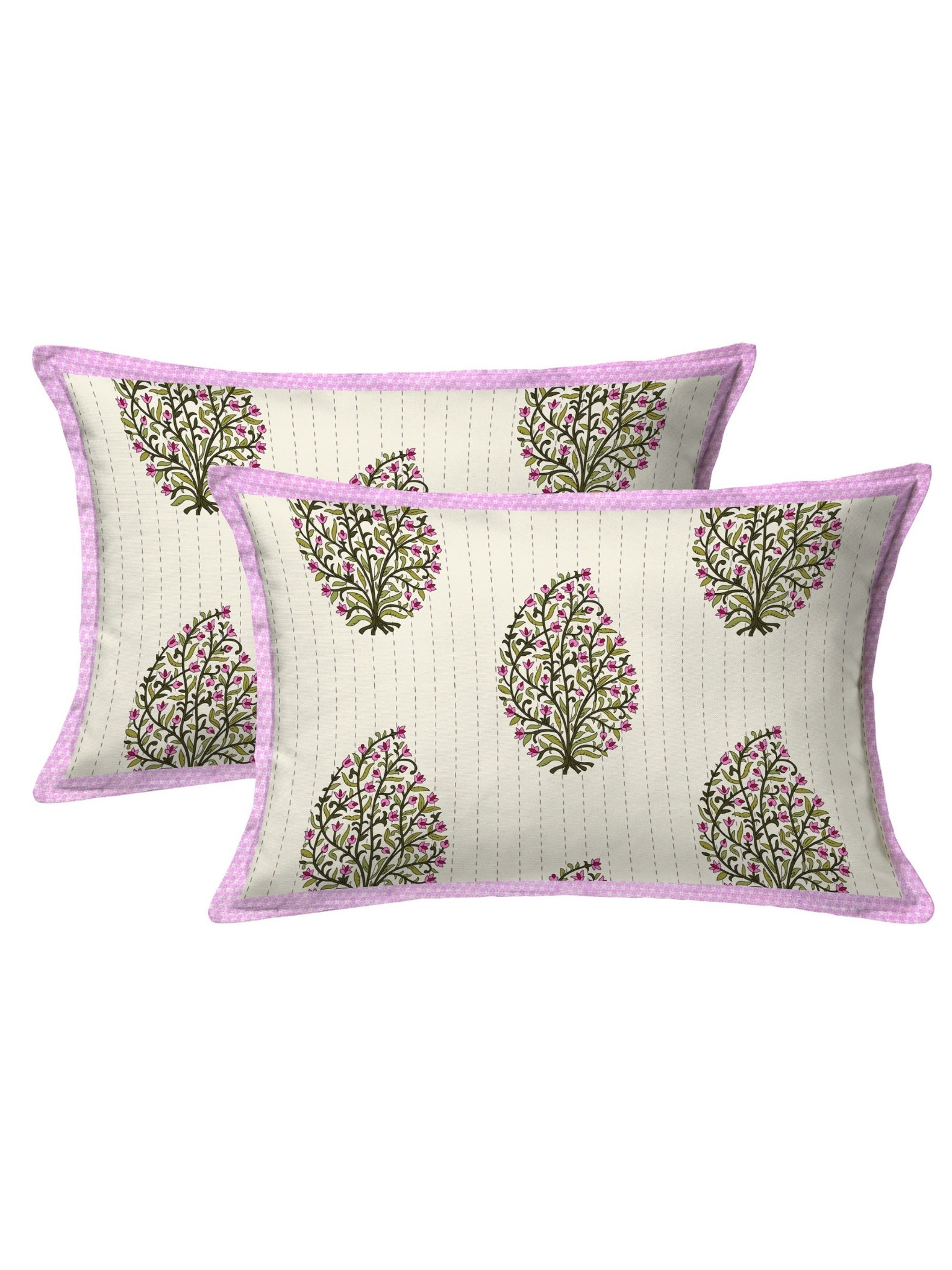 Living Roots Cotton Super King Size Bedsheet | 104 x 104 Inches, 8.6 x 8.6 Feet | with 2 Pillow Covers | Cream Color Floral Motif hand block print | Premium Soft Fabric | Perfect for Everyday Use