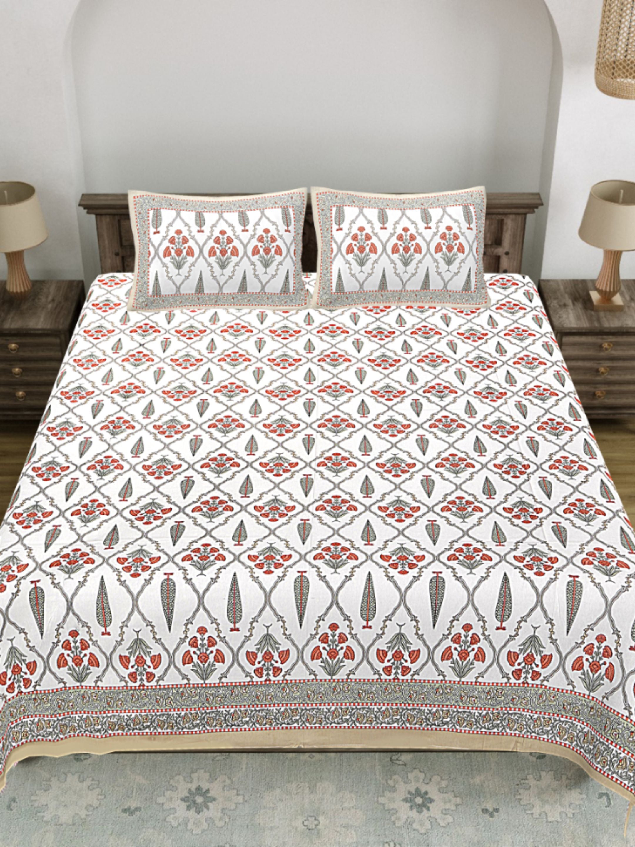 LIVING ROOTS PURE Cotton 1 SUPER King Size Bedsheet (8*8.6 Feet)  with 2 Pillow Cover (03-31-572-C)