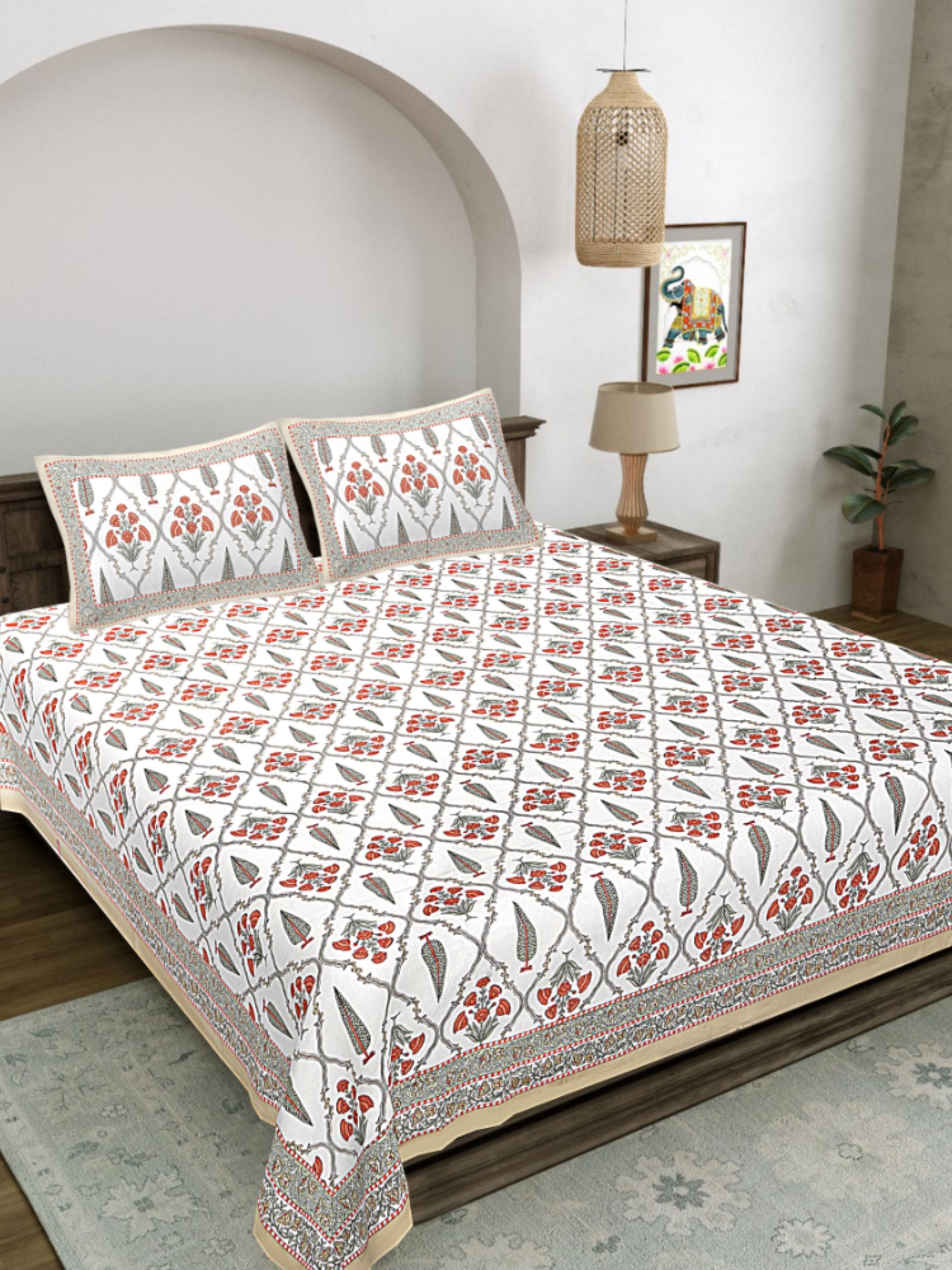 LIVING ROOTS PURE Cotton 1 SUPER King Size Bedsheet (8*8.6 Feet)  with 2 Pillow Cover (03-31-572-C)