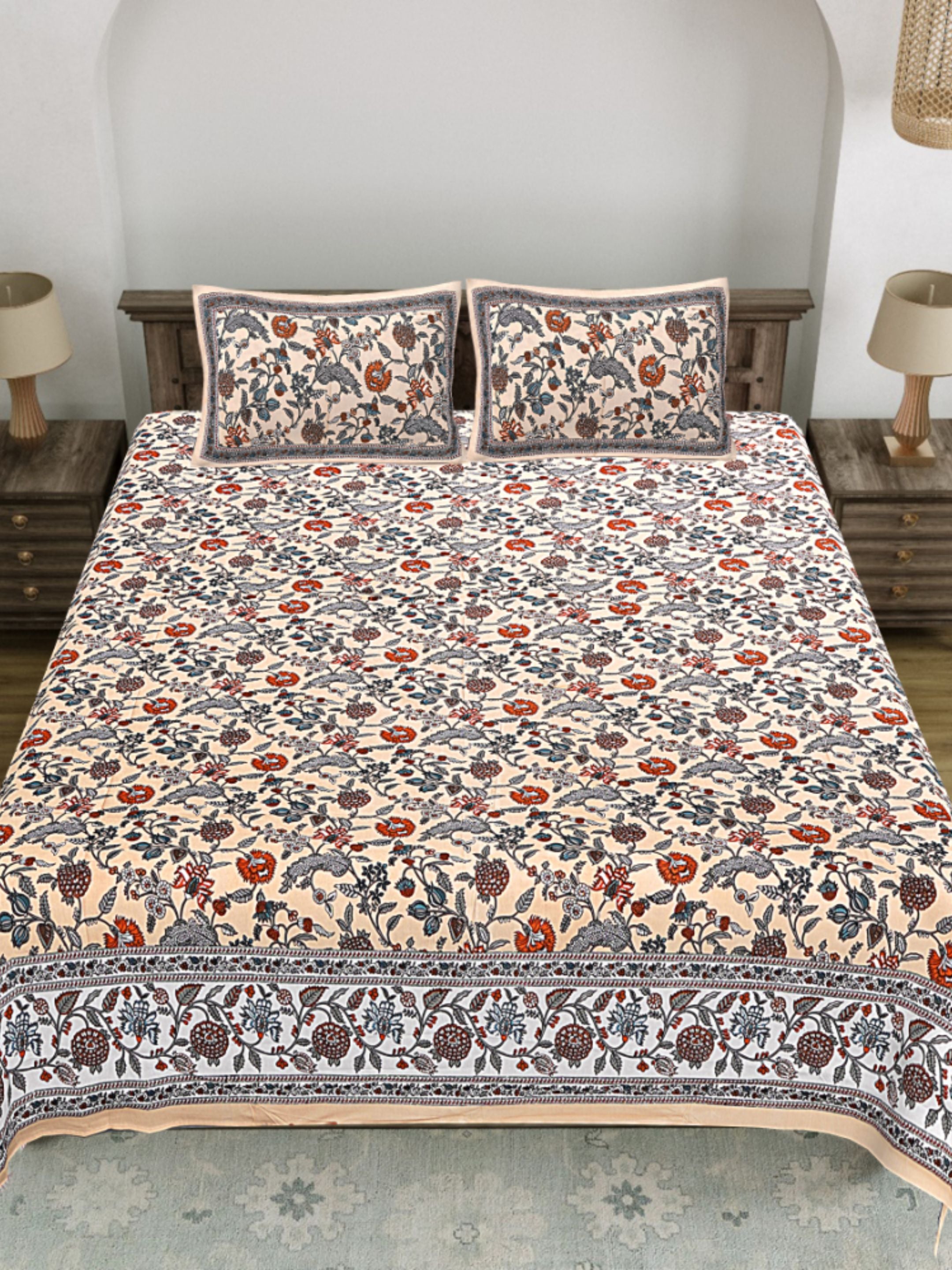 LIVING ROOTS PURE Cotton 1 SUPER King Size Bedsheet (8*8.6 Feet)  with 2 Pillow Cover (03-31-574-A)