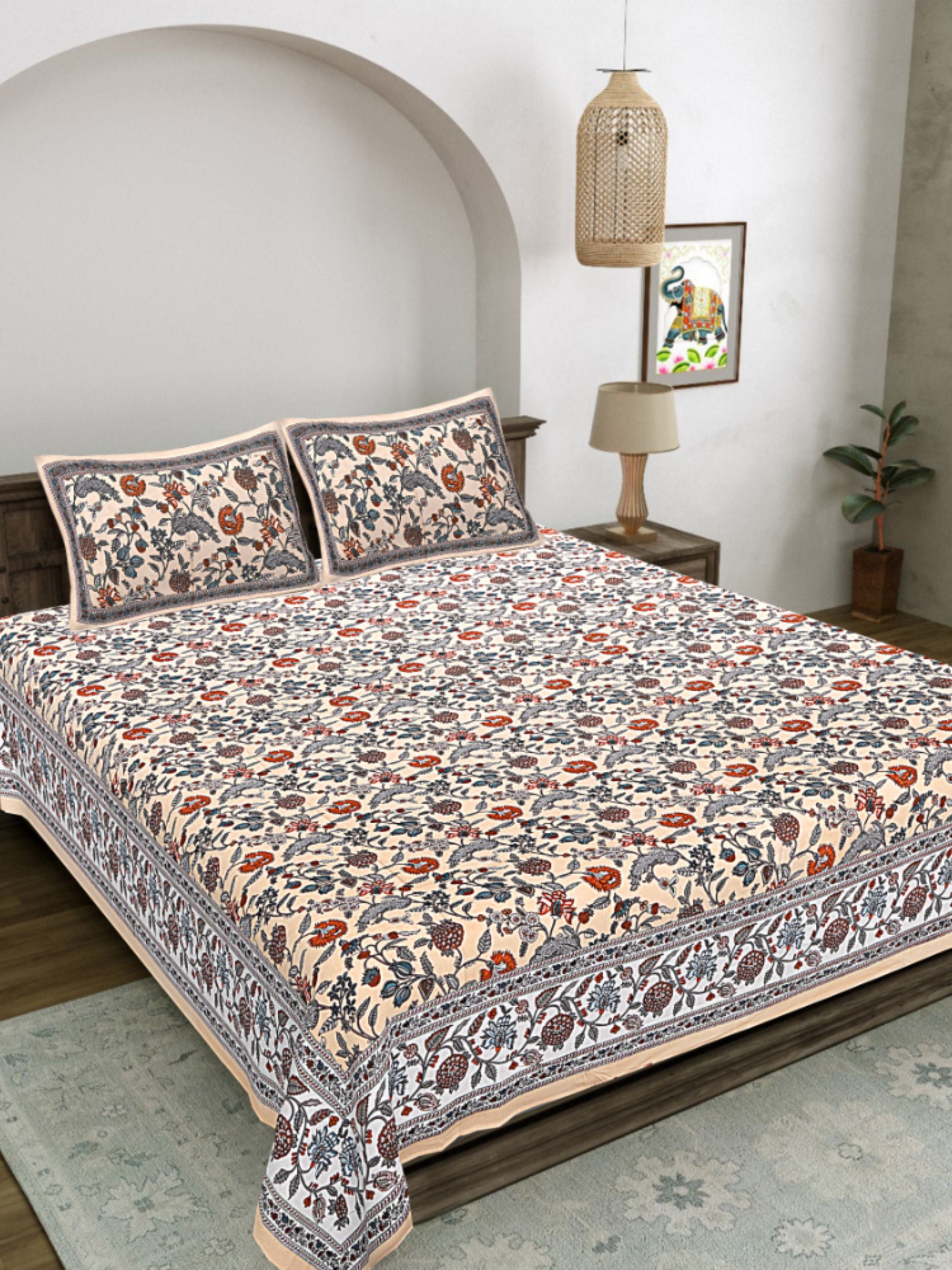 LIVING ROOTS PURE Cotton 1 SUPER King Size Bedsheet (8*8.6 Feet)  with 2 Pillow Cover (03-31-574-A)
