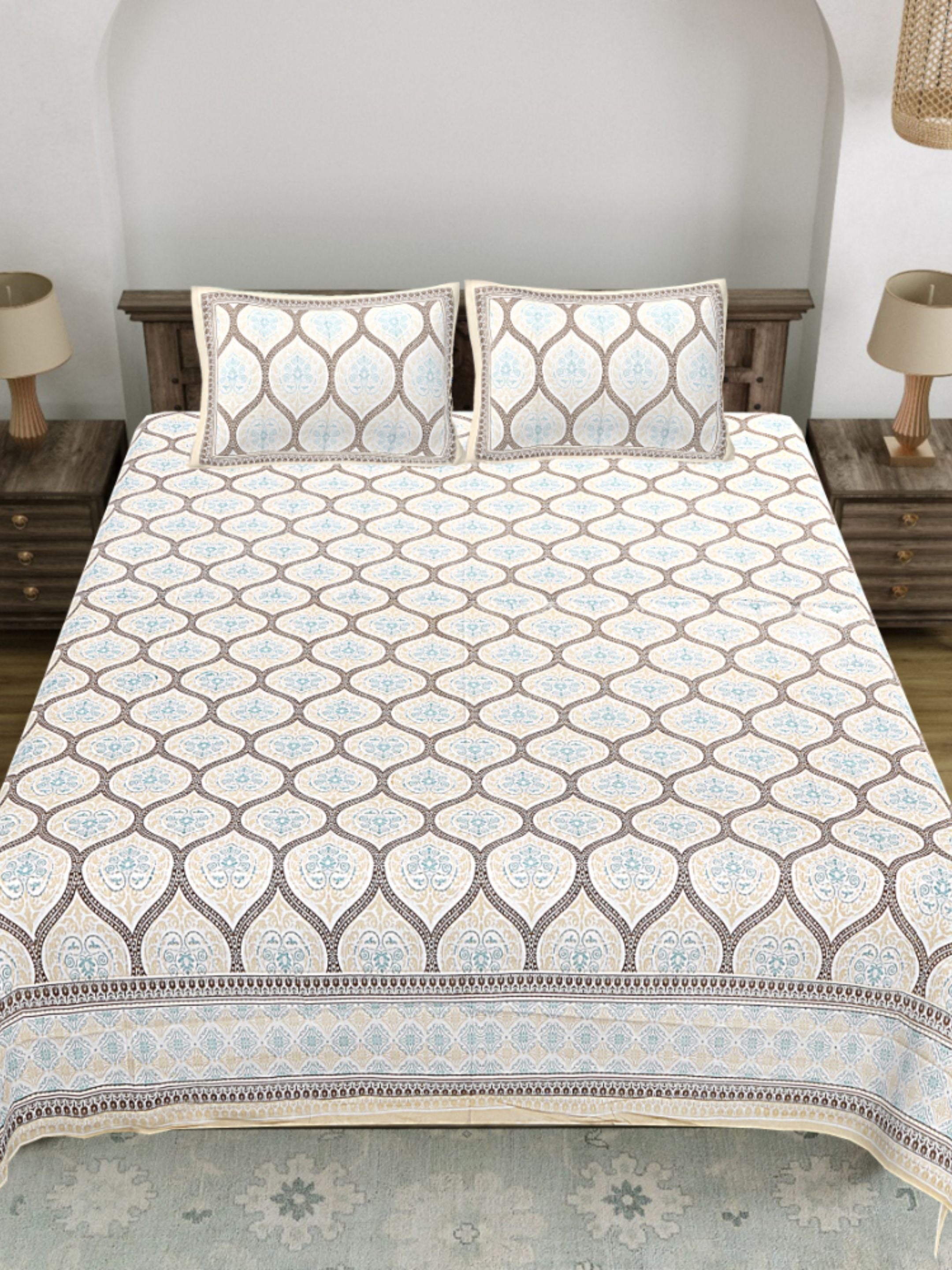 LIVING ROOTS PURE Cotton 1 SUPER King Size Bedsheet (8*8.6 Feet)  with 2 Pillow Cover (03-31-575-A)