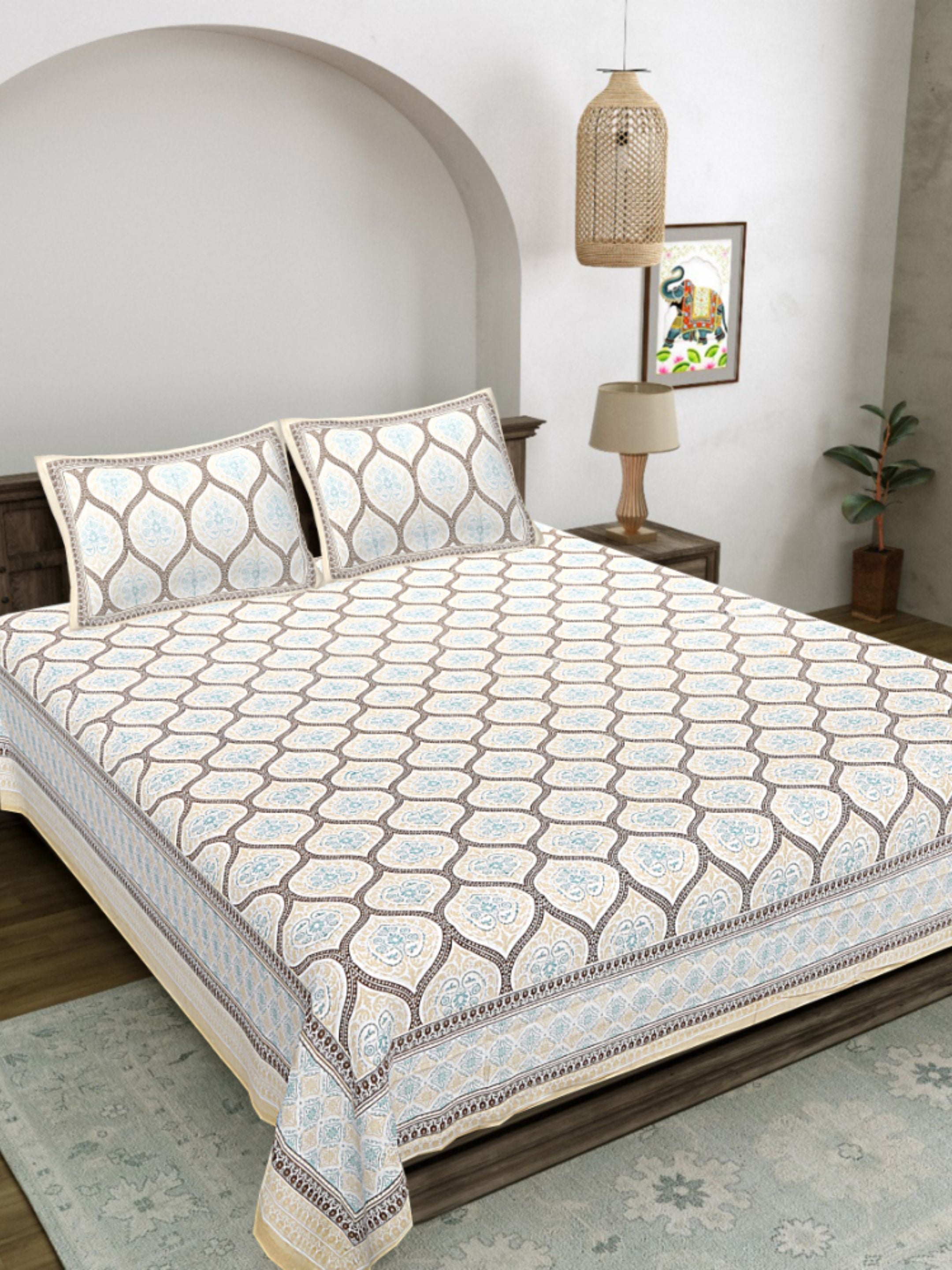 LIVING ROOTS PURE Cotton 1 SUPER King Size Bedsheet (8*8.6 Feet)  with 2 Pillow Cover (03-31-575-A)