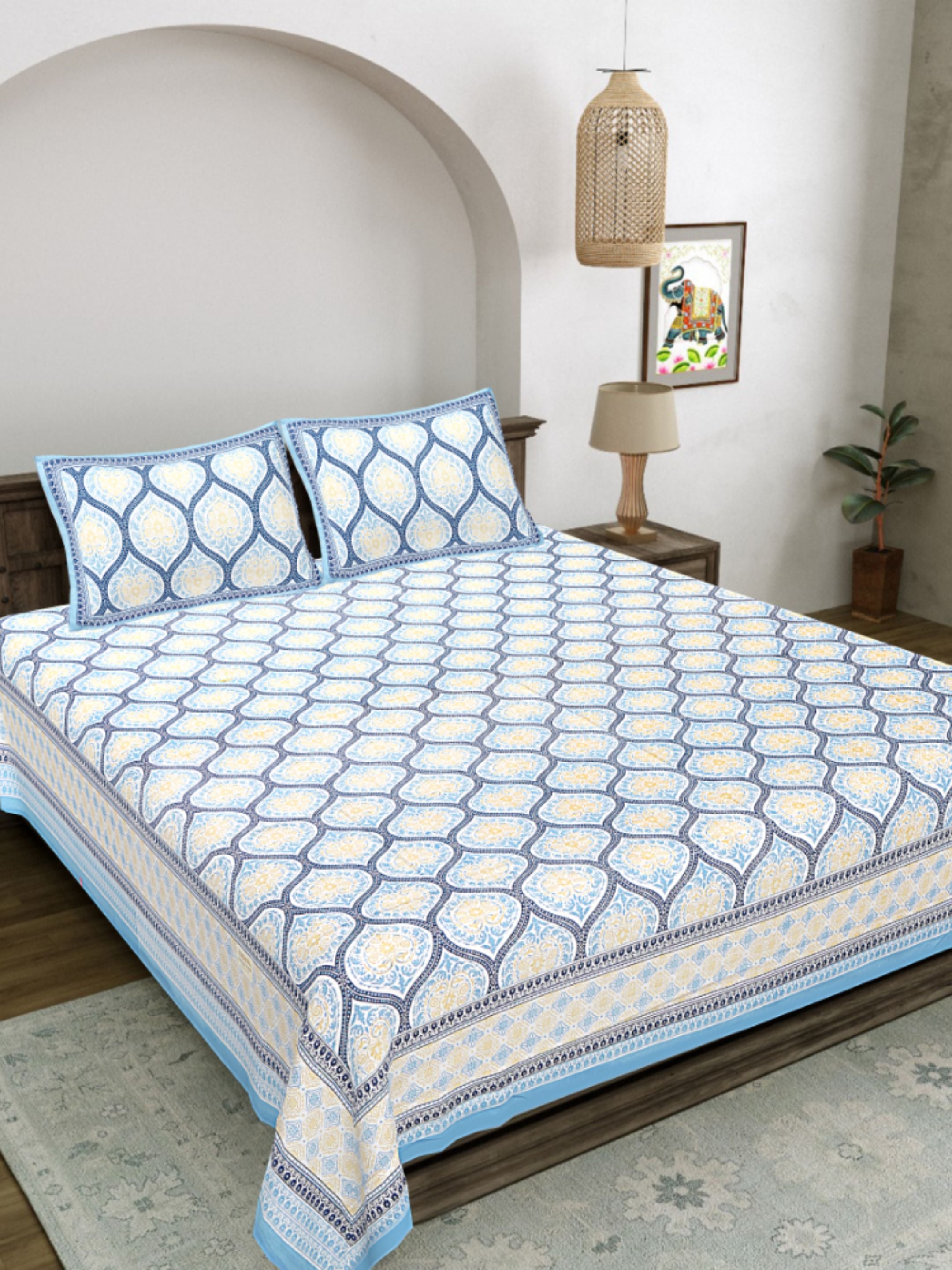 LIVING ROOTS PURE Cotton 1 SUPER King Size Bedsheet (8*8.6 Feet)  with 2 Pillow Cover (03-31-575-C)