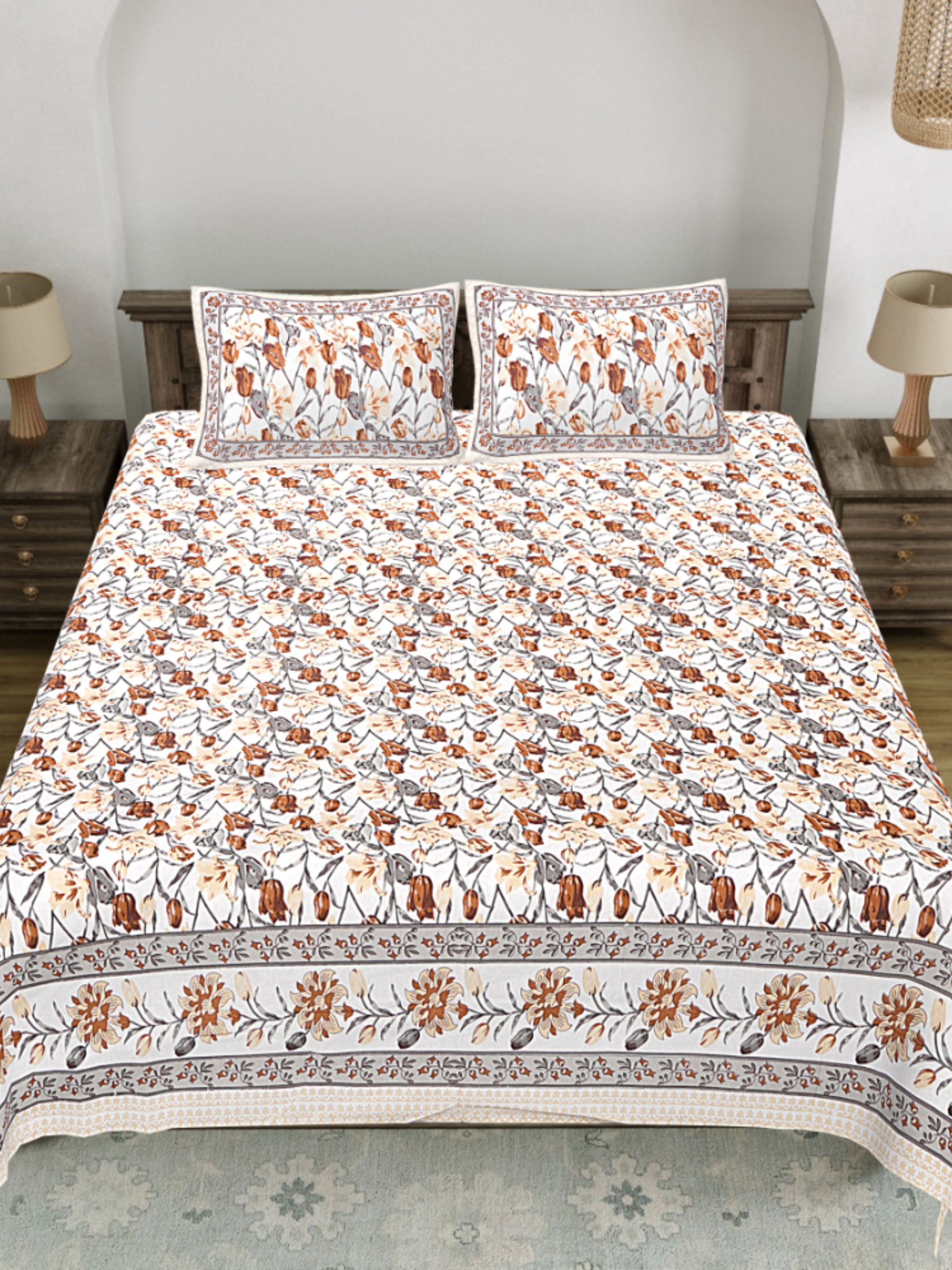 LIVING ROOTS PURE Cotton 1 SUPER King Size Bedsheet (8*8.6 Feet)  with 2 Pillow Cover (03-31-576-A)