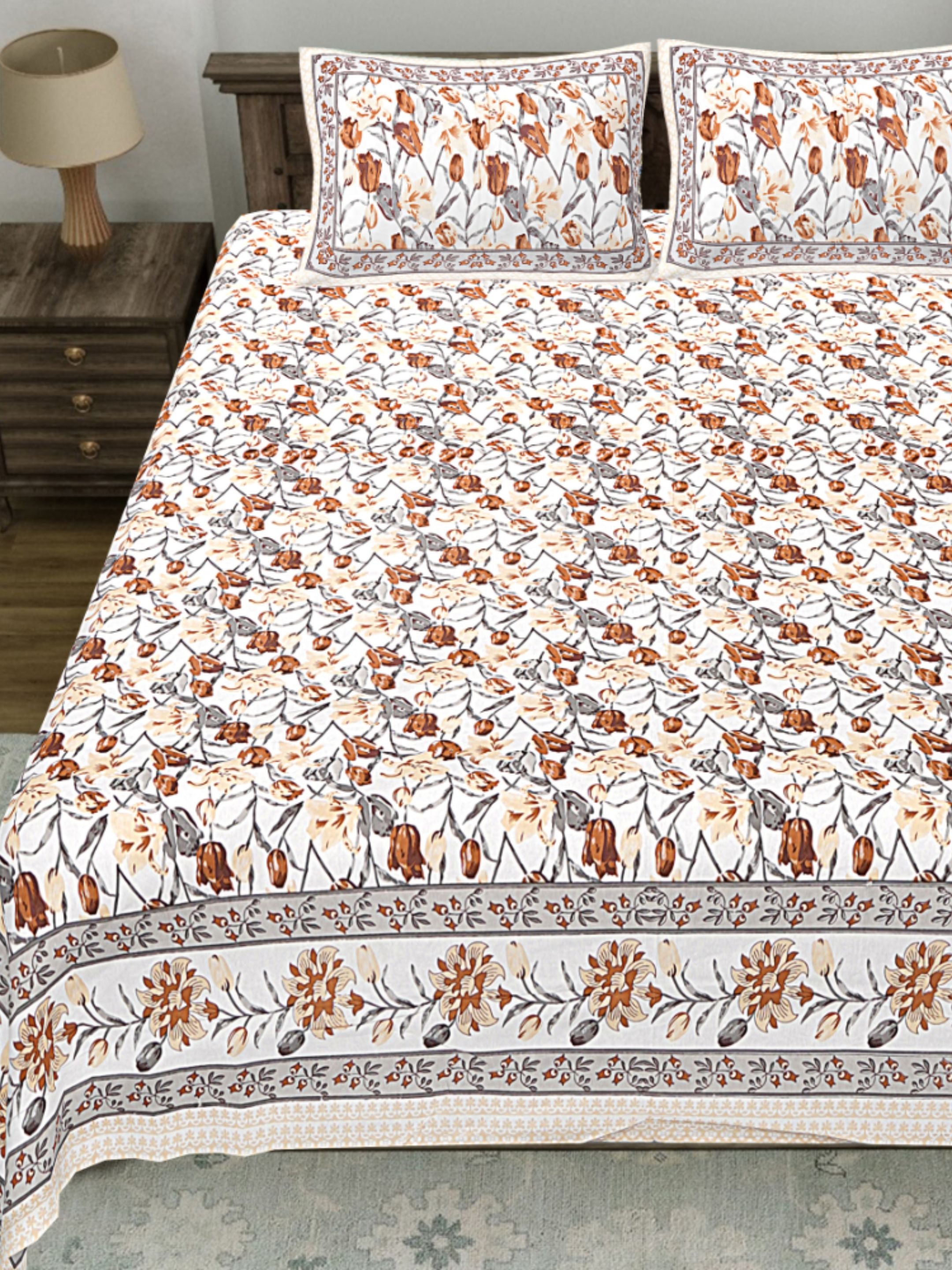 LIVING ROOTS PURE Cotton 1 SUPER King Size Bedsheet (8*8.6 Feet)  with 2 Pillow Cover (03-31-576-A)