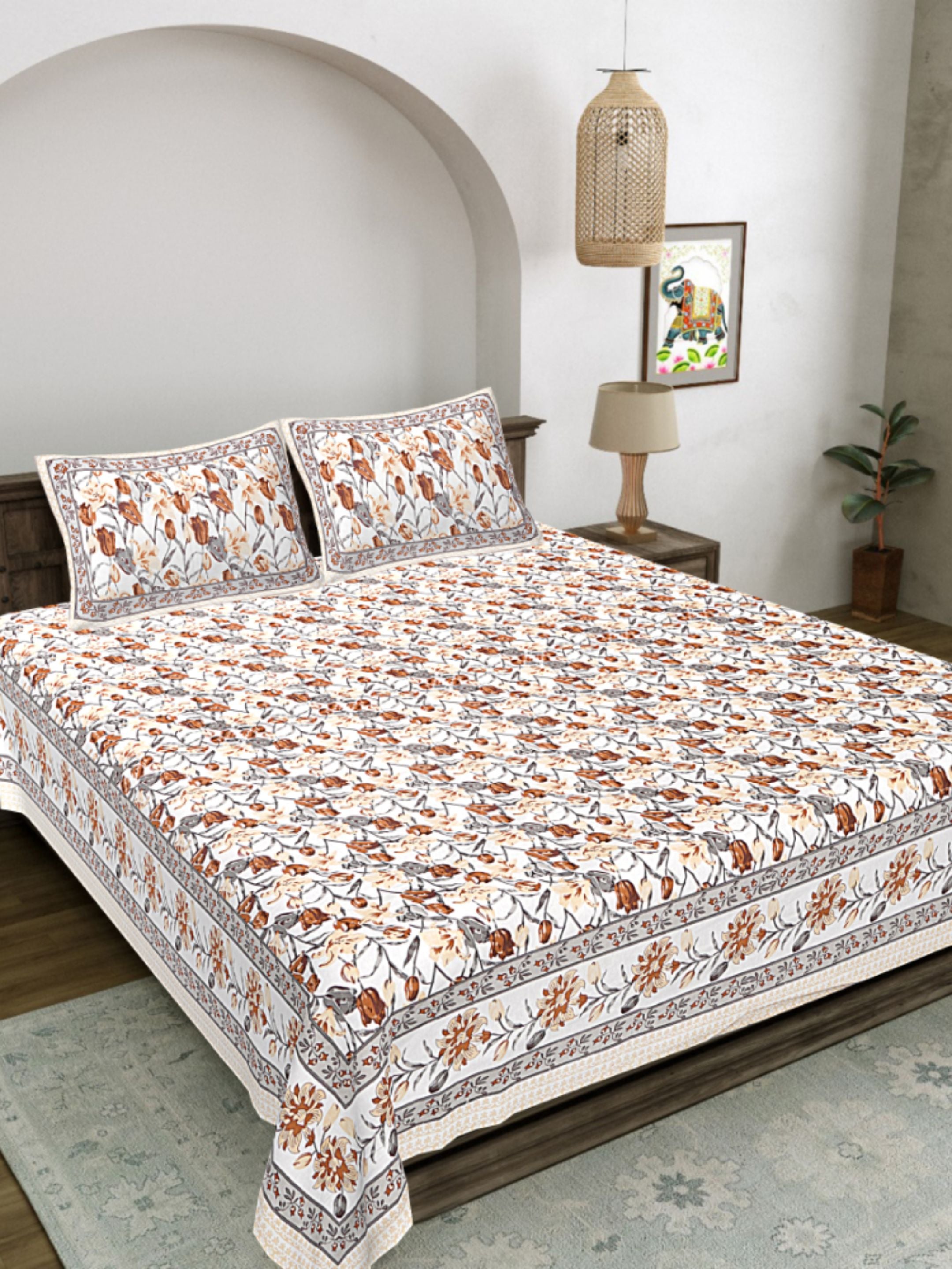 LIVING ROOTS PURE Cotton 1 SUPER King Size Bedsheet (8*8.6 Feet)  with 2 Pillow Cover (03-31-576-A)