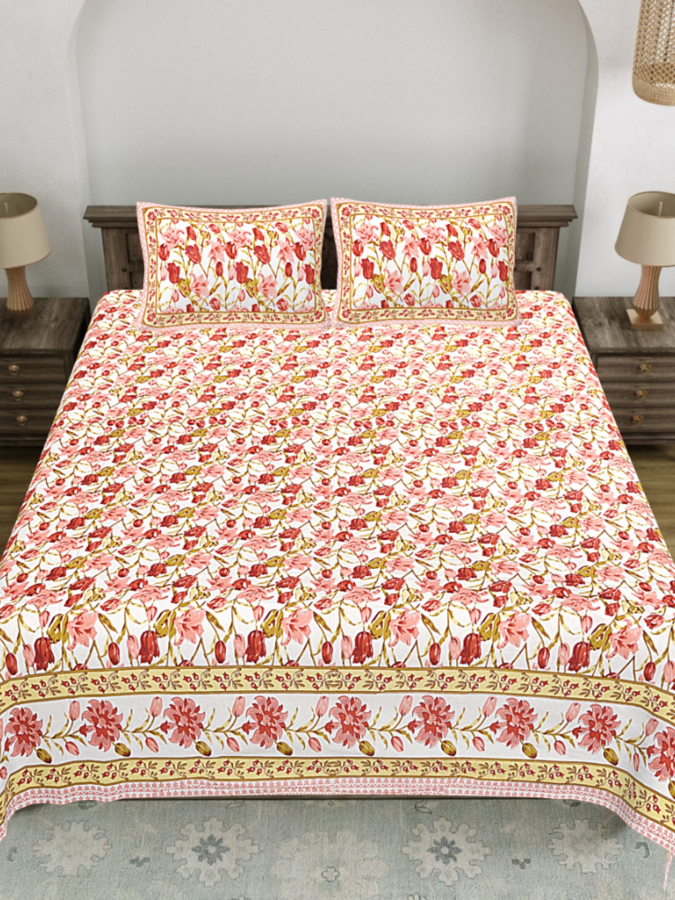 LIVING ROOTS PURE Cotton 1 SUPER King Size Bedsheet (8*8.6 Feet)  with 2 Pillow Cover (03-31-576-C)