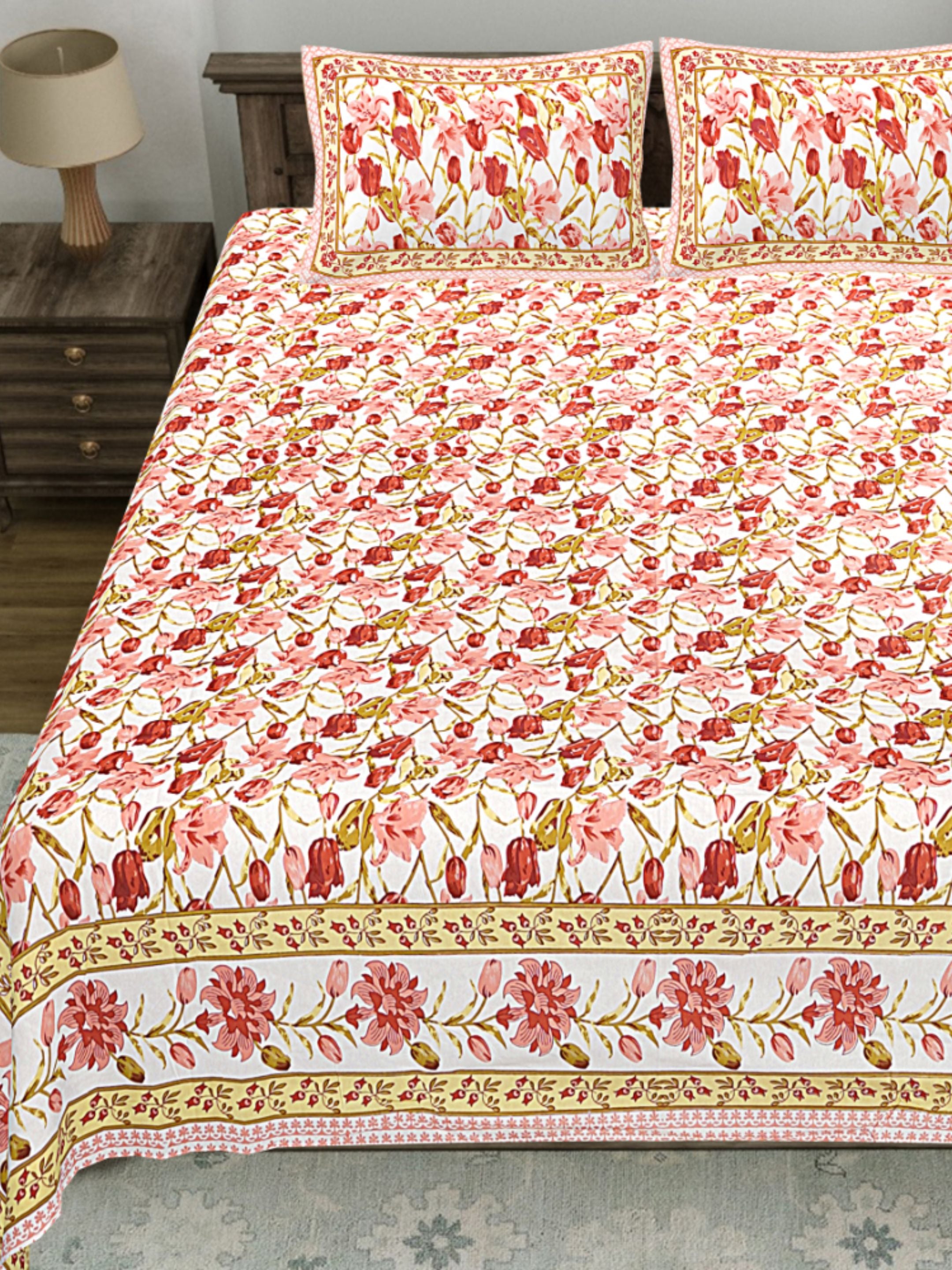 LIVING ROOTS PURE Cotton 1 SUPER King Size Bedsheet (8*8.6 Feet)  with 2 Pillow Cover (03-31-576-C)