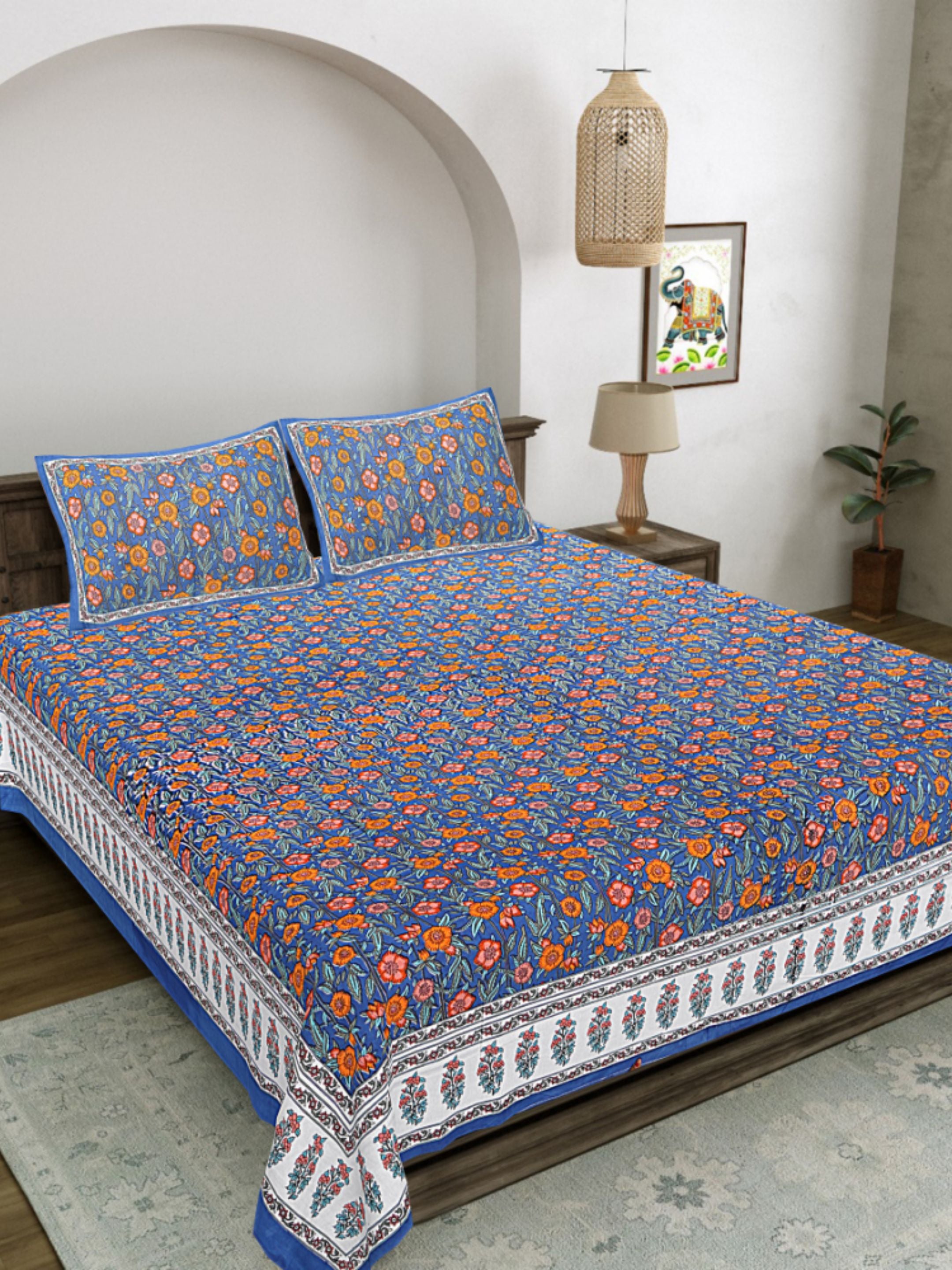 LIVING ROOTS PURE Cotton 1 SUPER King Size Bedsheet (8*8.6 Feet)  with 2 Pillow Cover (03-31-577-C)