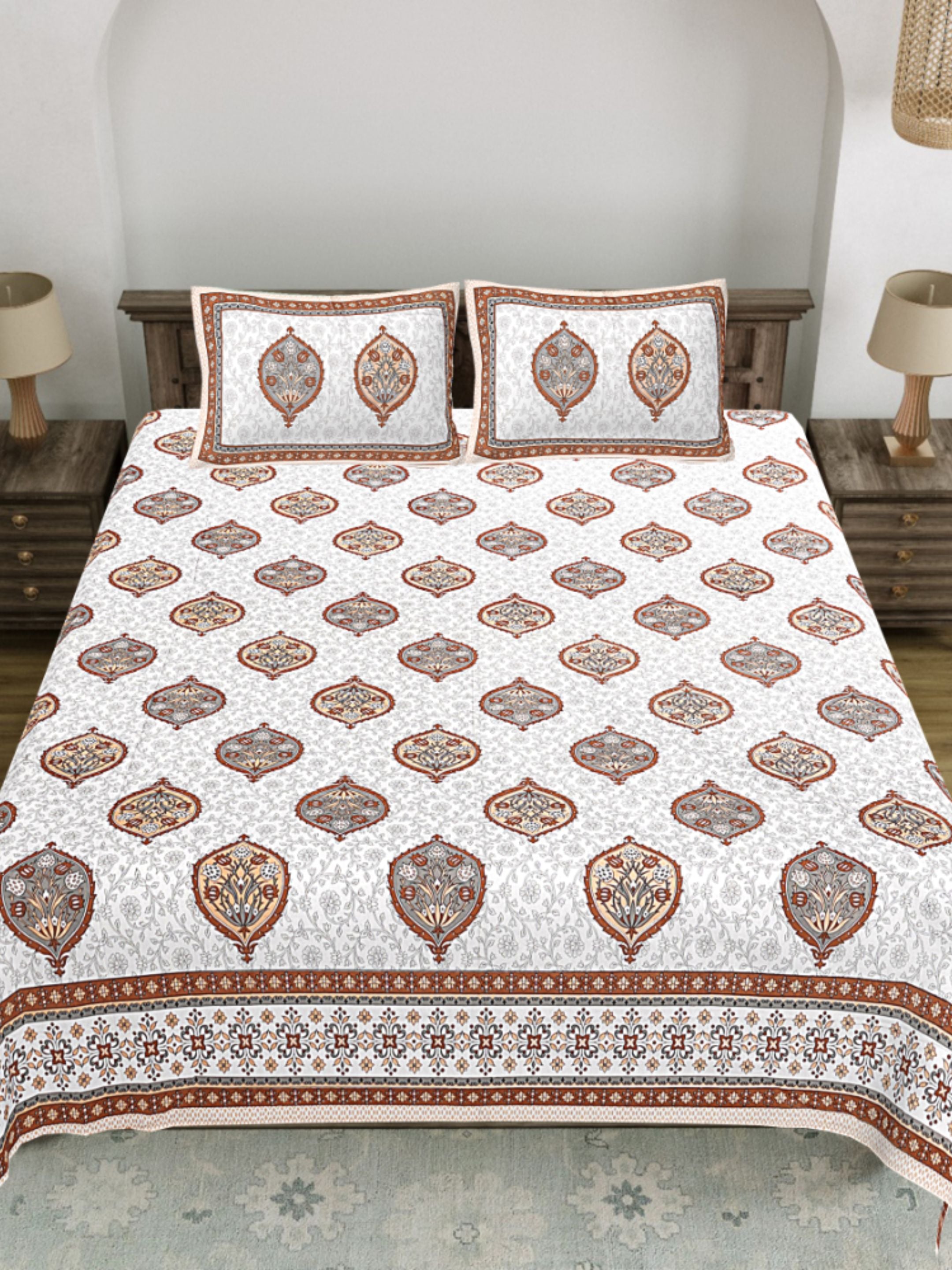 LIVING ROOTS PURE Cotton 1 SUPER King Size Bedsheet (8*8.6 Feet)  with 2 Pillow Cover (03-31-578-B)