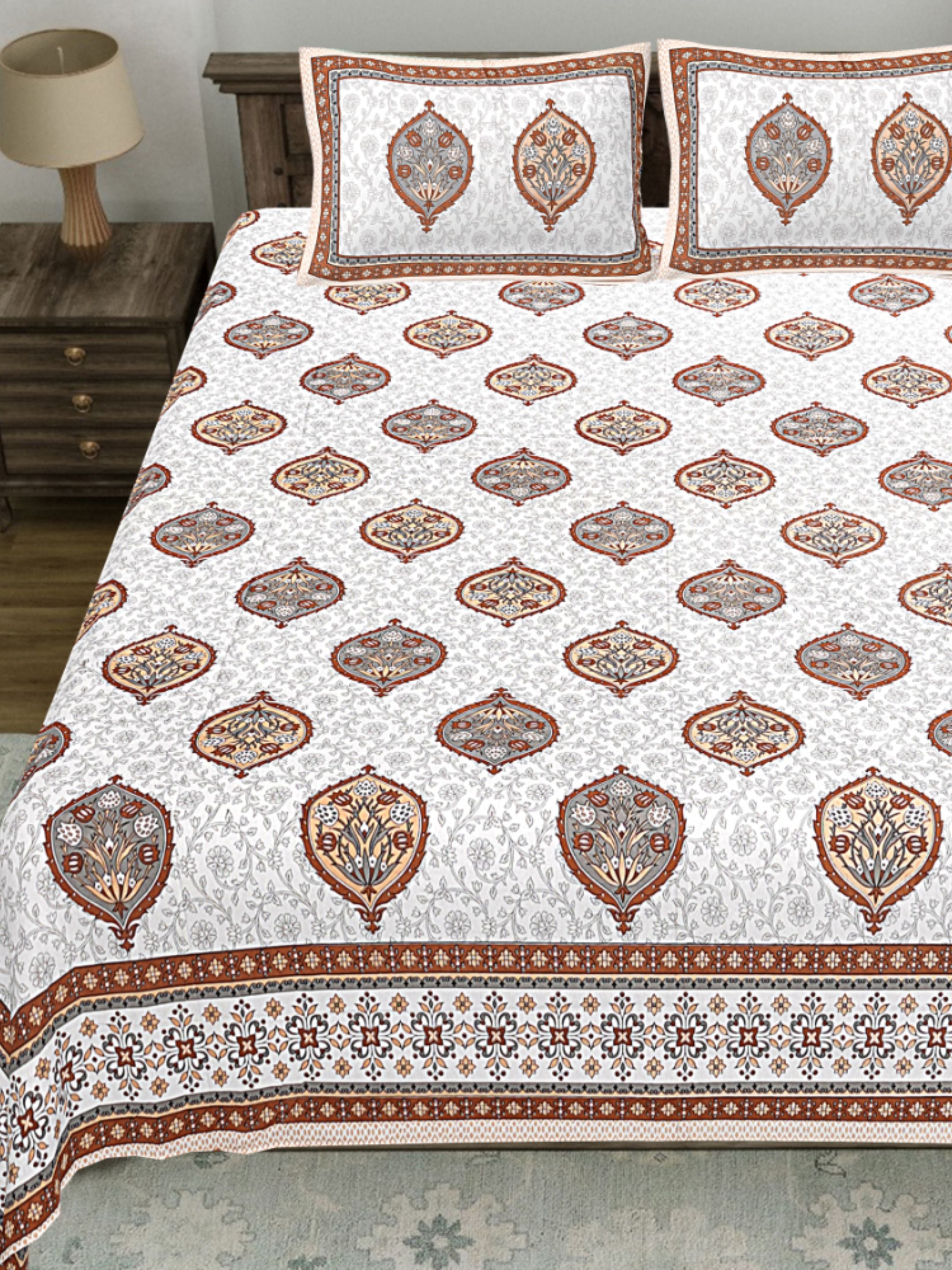 LIVING ROOTS PURE Cotton 1 SUPER King Size Bedsheet (8*8.6 Feet)  with 2 Pillow Cover (03-31-578-B)