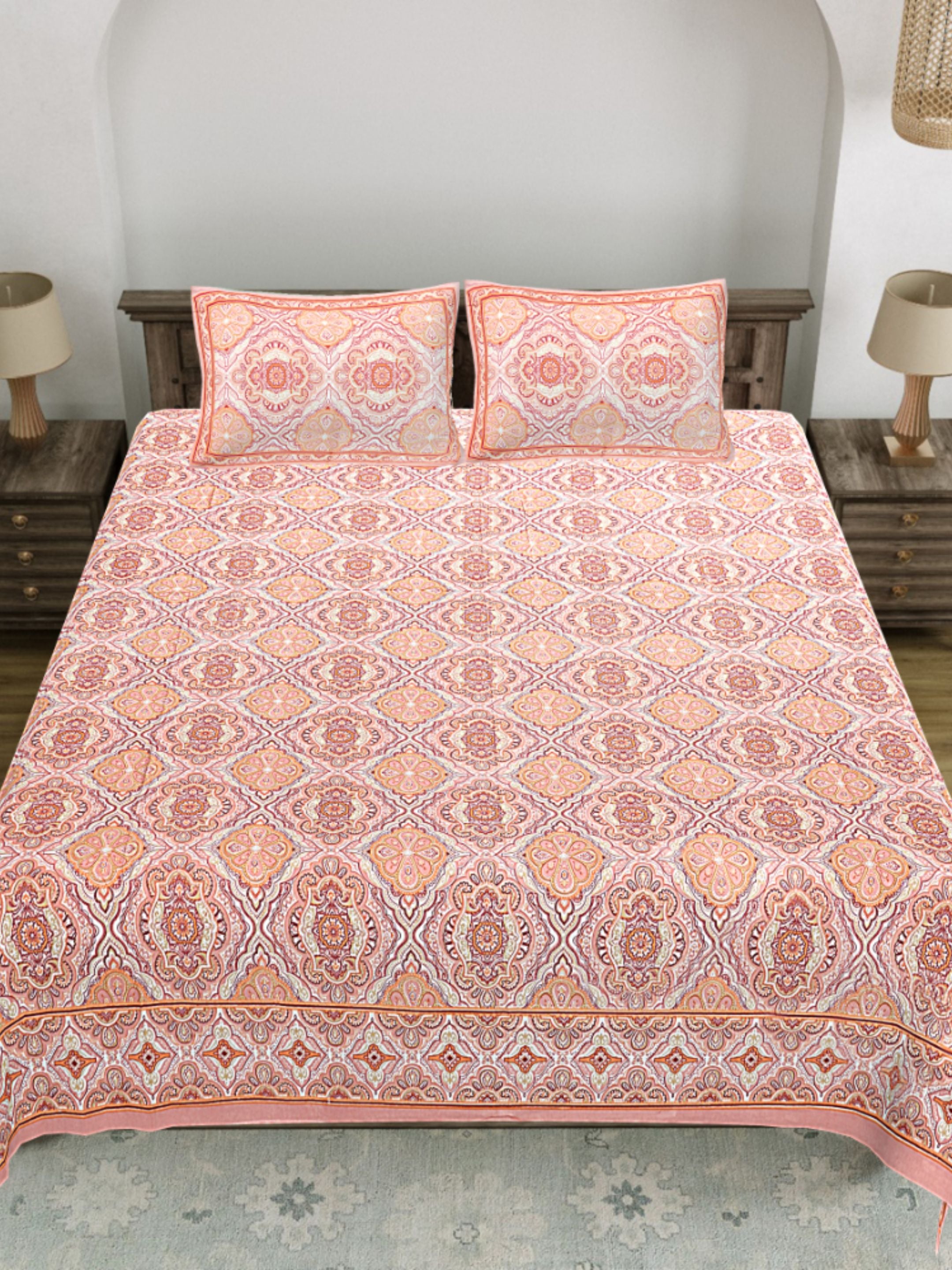 LIVING ROOTS PURE Cotton 1 SUPER King Size Bedsheet (8*8.6 Feet)  with 2 Pillow Cover (03-31-579-A)