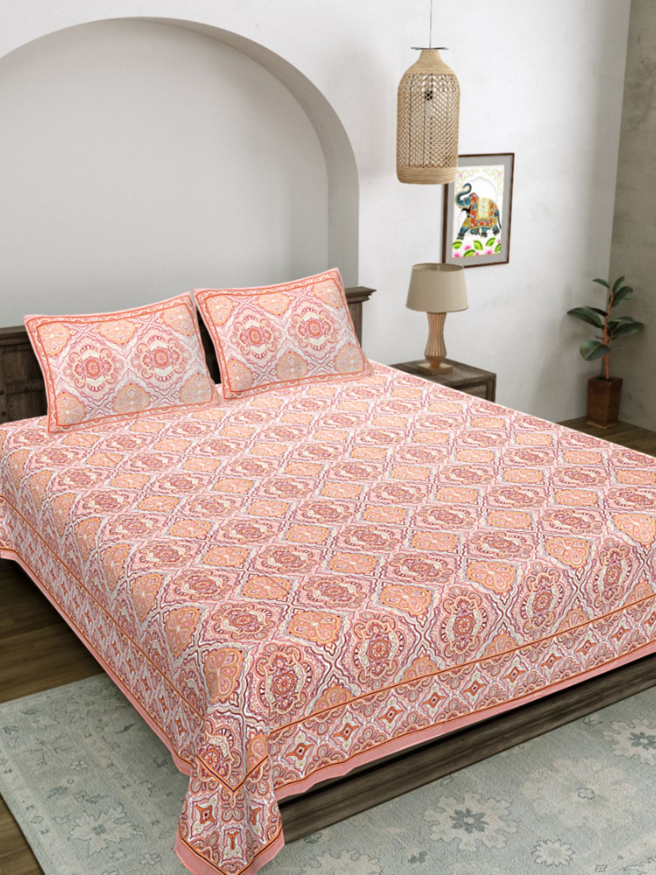 LIVING ROOTS PURE Cotton 1 SUPER King Size Bedsheet (8*8.6 Feet)  with 2 Pillow Cover (03-31-579-A)