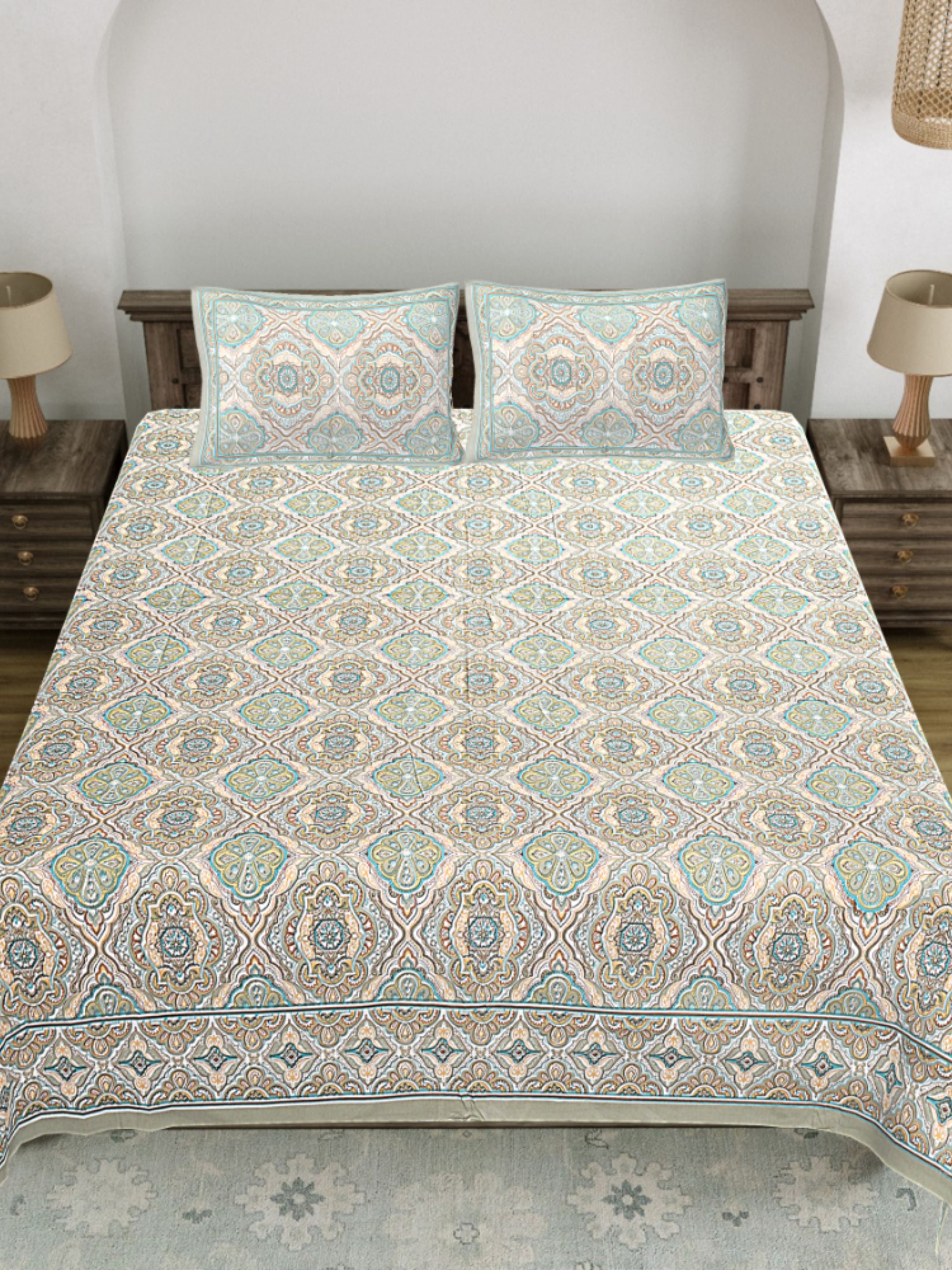 LIVING ROOTS PURE Cotton 1 SUPER King Size Bedsheet (8*8.6 Feet)  with 2 Pillow Cover (03-31-579-B)