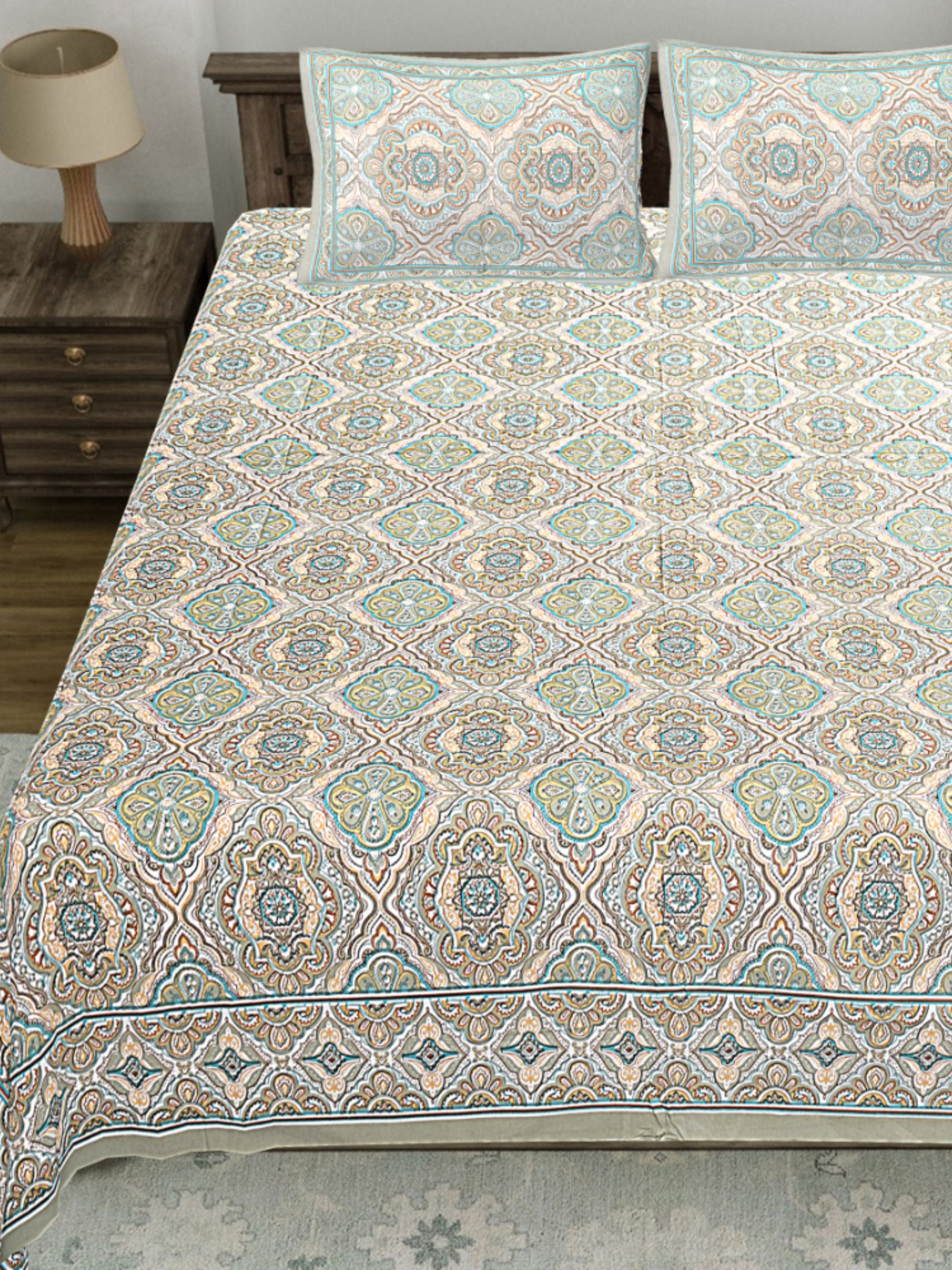 LIVING ROOTS PURE Cotton 1 SUPER King Size Bedsheet (8*8.6 Feet)  with 2 Pillow Cover (03-31-579-B)