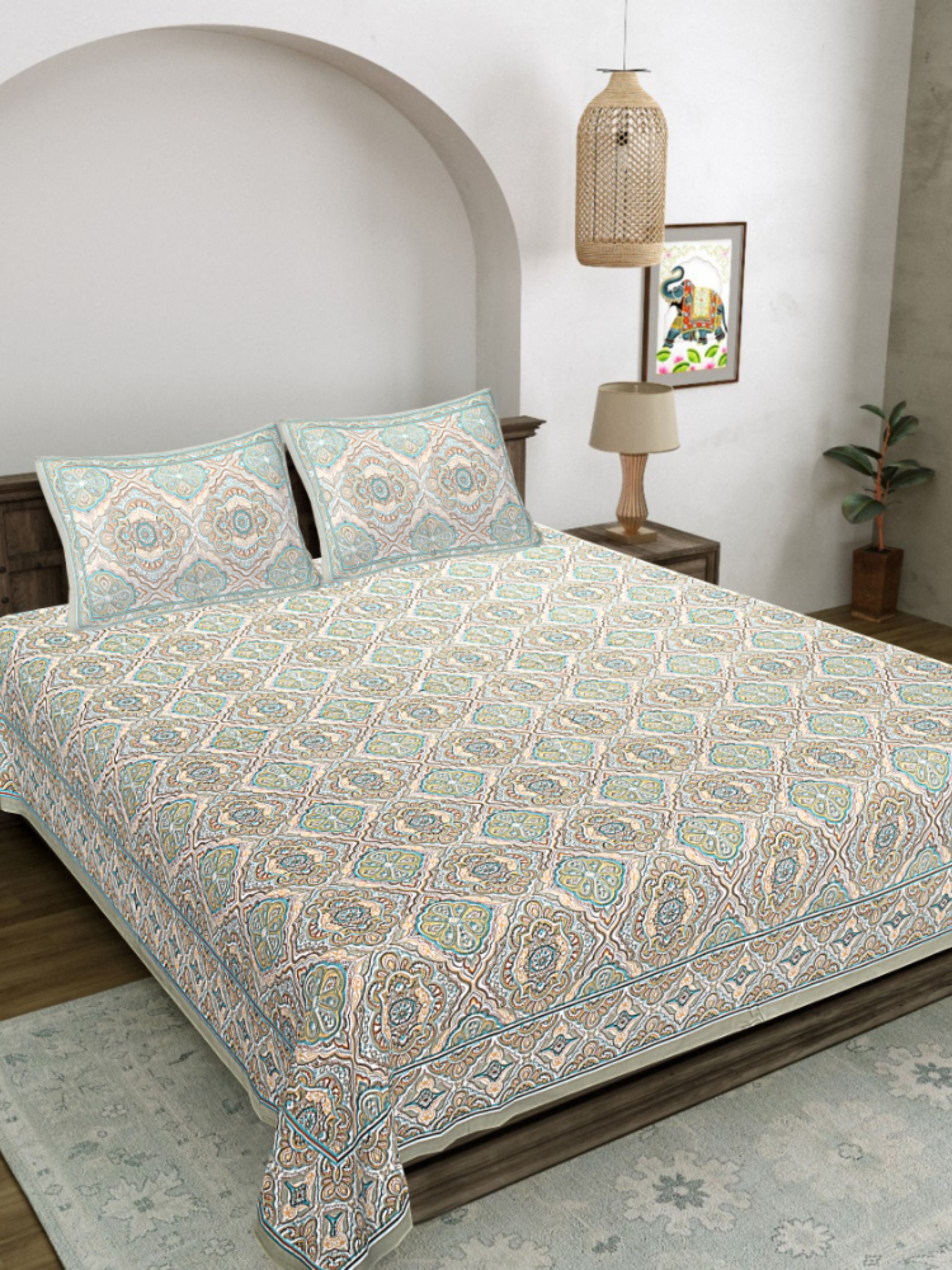 LIVING ROOTS PURE Cotton 1 SUPER King Size Bedsheet (8*8.6 Feet)  with 2 Pillow Cover (03-31-579-B)