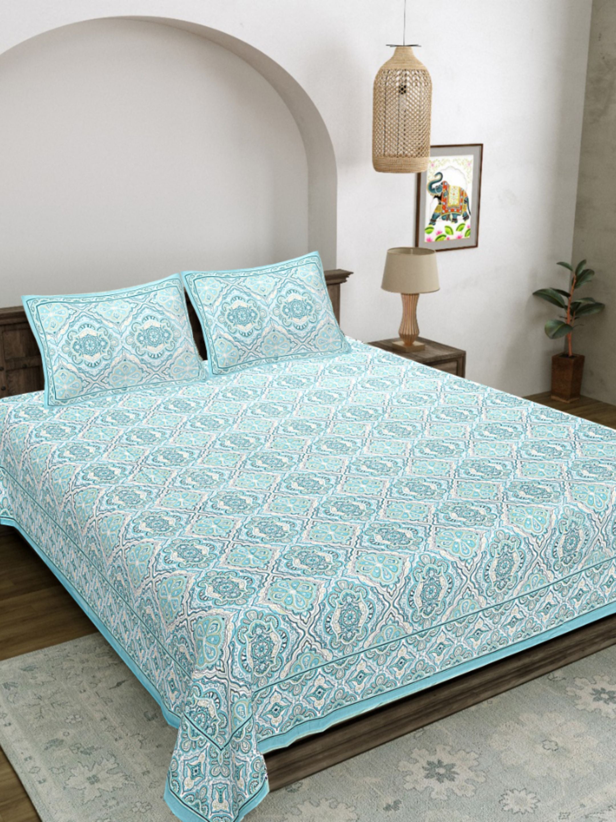 LIVING ROOTS PURE Cotton 1 SUPER King Size Bedsheet (8*8.6 Feet)  with 2 Pillow Cover (03-31-579-C)
