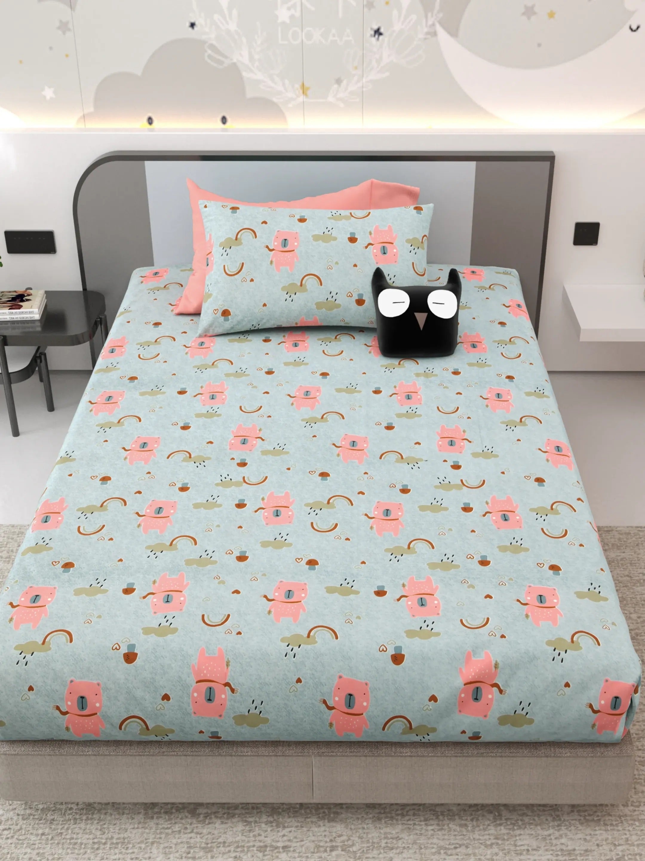 LIVING ROOTS Pure Cotton 1 Single Size Bedsheet 56*86 inches (4.6*7.1 feet ) With 1 Pillow Cover | Rich Fast Colour With No Colour Bleeding | Soft & Skin Friendly (036-A)