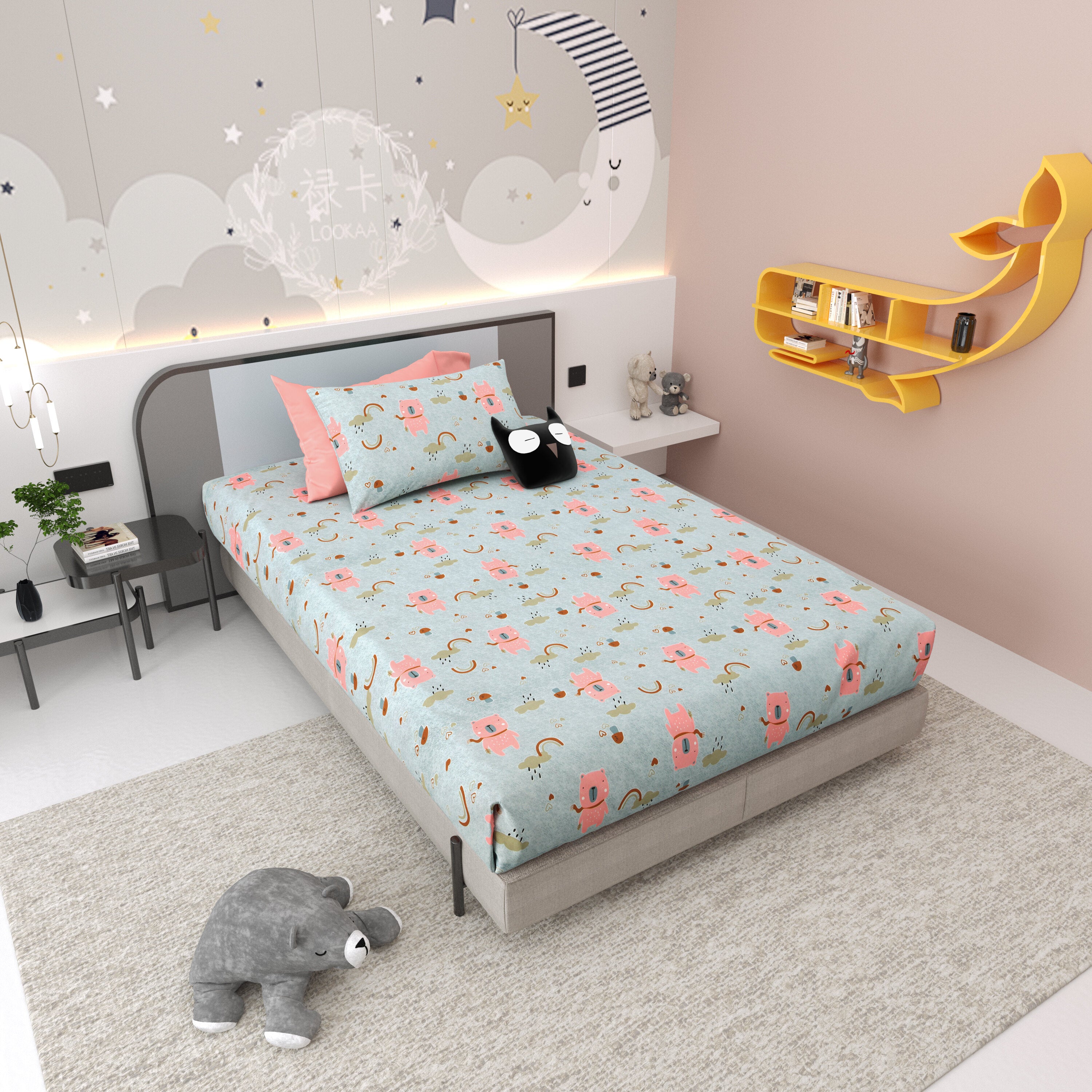 LIVING ROOTS Pure Cotton 1 Single Size Bedsheet 56*86 inches (4.6*7.1 feet ) With 1 Pillow Cover | Rich Fast Colour With No Colour Bleeding | Soft & Skin Friendly (036-A)