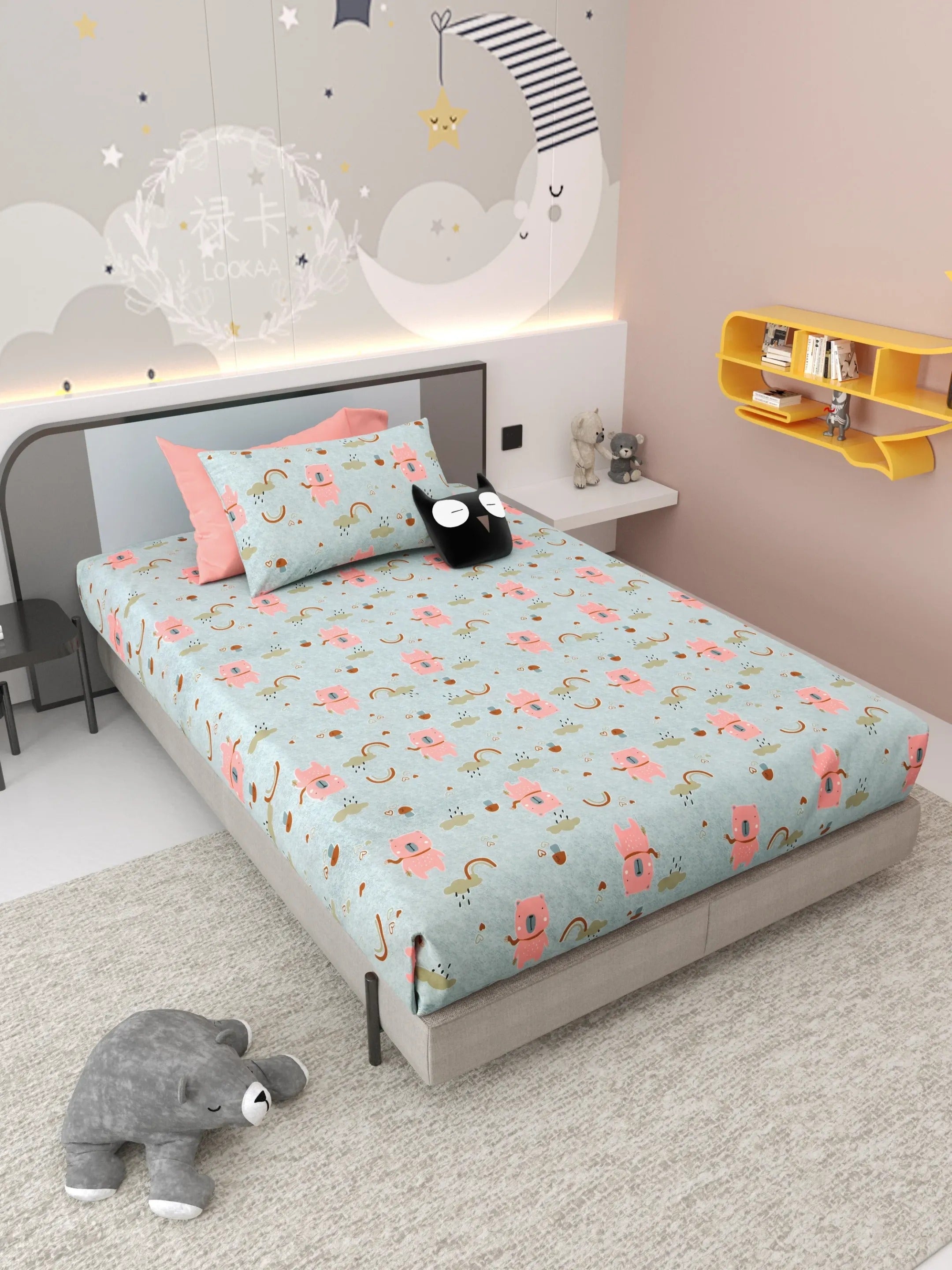 LIVING ROOTS Pure Cotton 1 Single Size Bedsheet 56*86 inches (4.6*7.1 feet ) With 1 Pillow Cover | Rich Fast Colour With No Colour Bleeding | Soft & Skin Friendly (036-A)