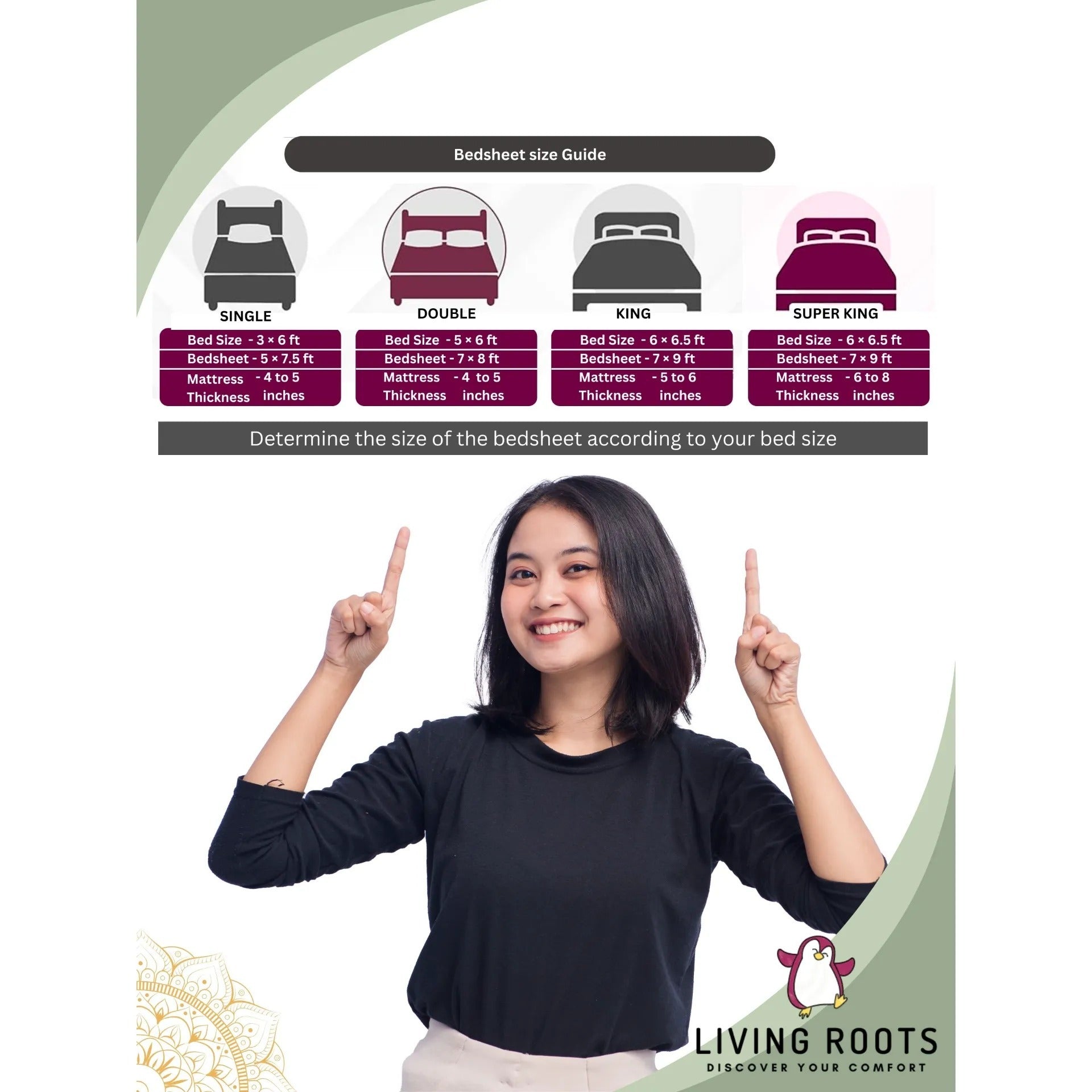 LIVING ROOTS Pure Cotton 1 Single Size Bedsheet 56*86 inches (4.6*7.1 feet ) With 1 Pillow Cover | Rich Fast Colour With No Colour Bleeding | Soft & Skin Friendly (036-A)