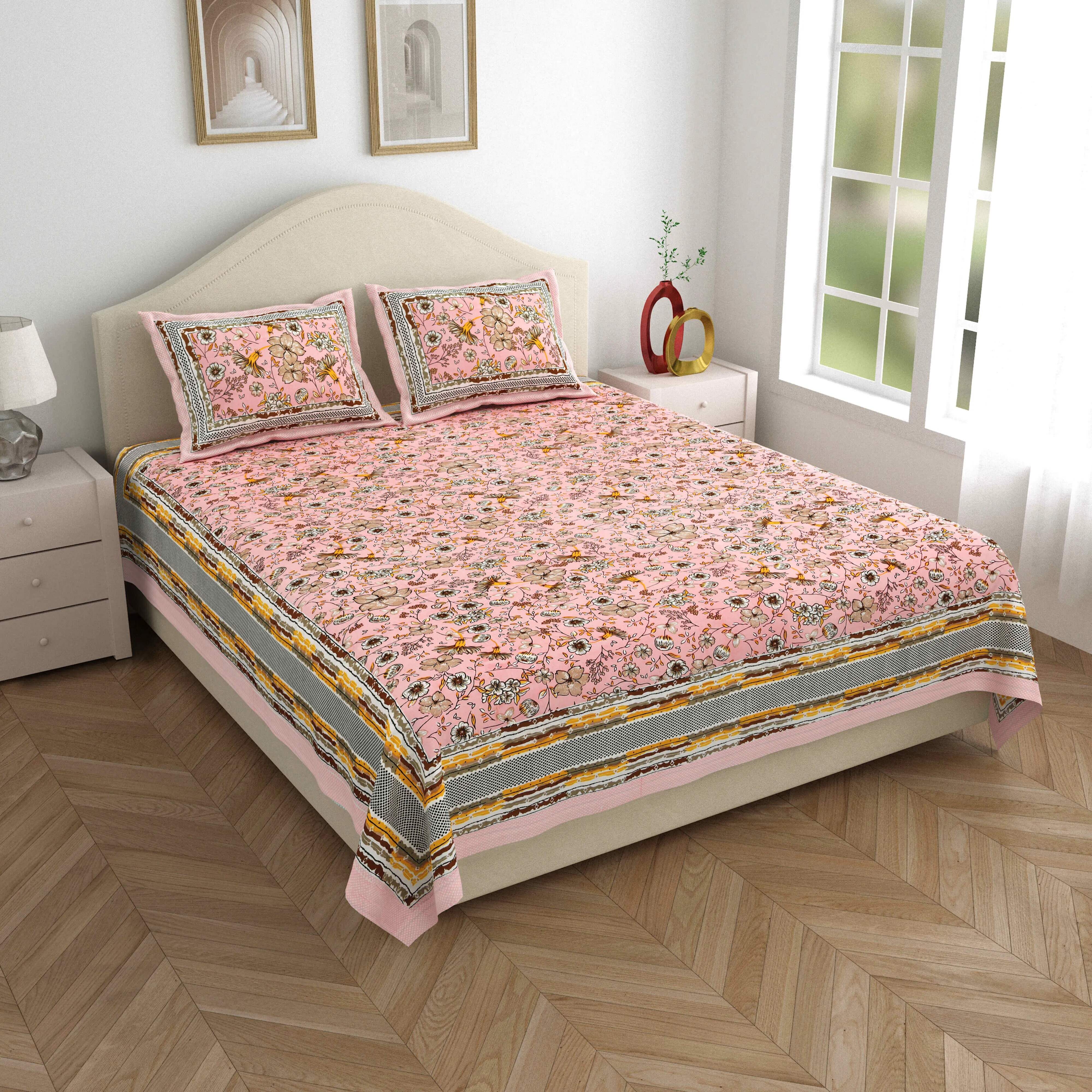 LIVING ROOTS Pure Cotton 1 Double King Size Bedsheet with 2 Pillow Cover 86*104 inches (7.1*8.6Feet) | Rich Fast Colour with No Colour Bleeding | Soft Skin Friendly (04-31-504-A)