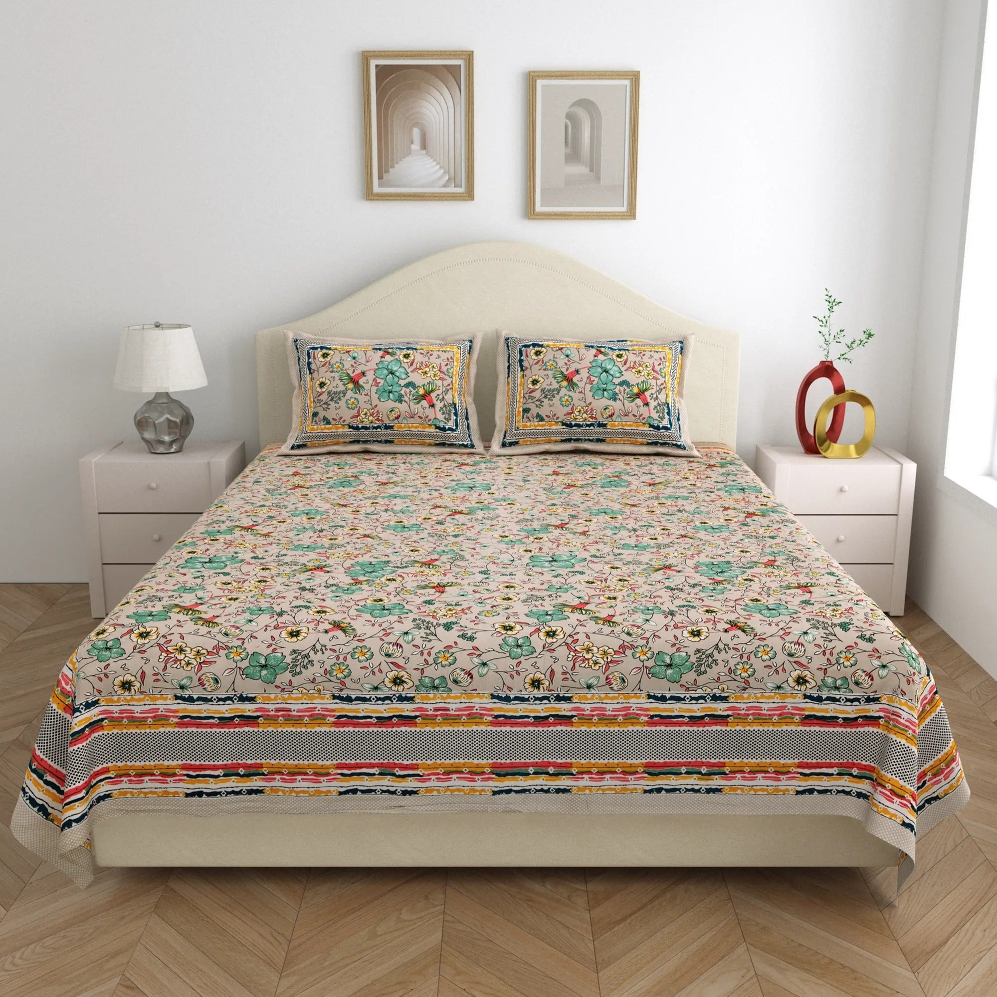 LIVING ROOTS Pure Cotton 1 Double King Size Bedsheet with 2 Pillow Cover 86*104 inches (7.1*8.6Feet) | Rich Fast Colour with No Colour Bleeding | Soft Skin Friendly (04-31-504-B)