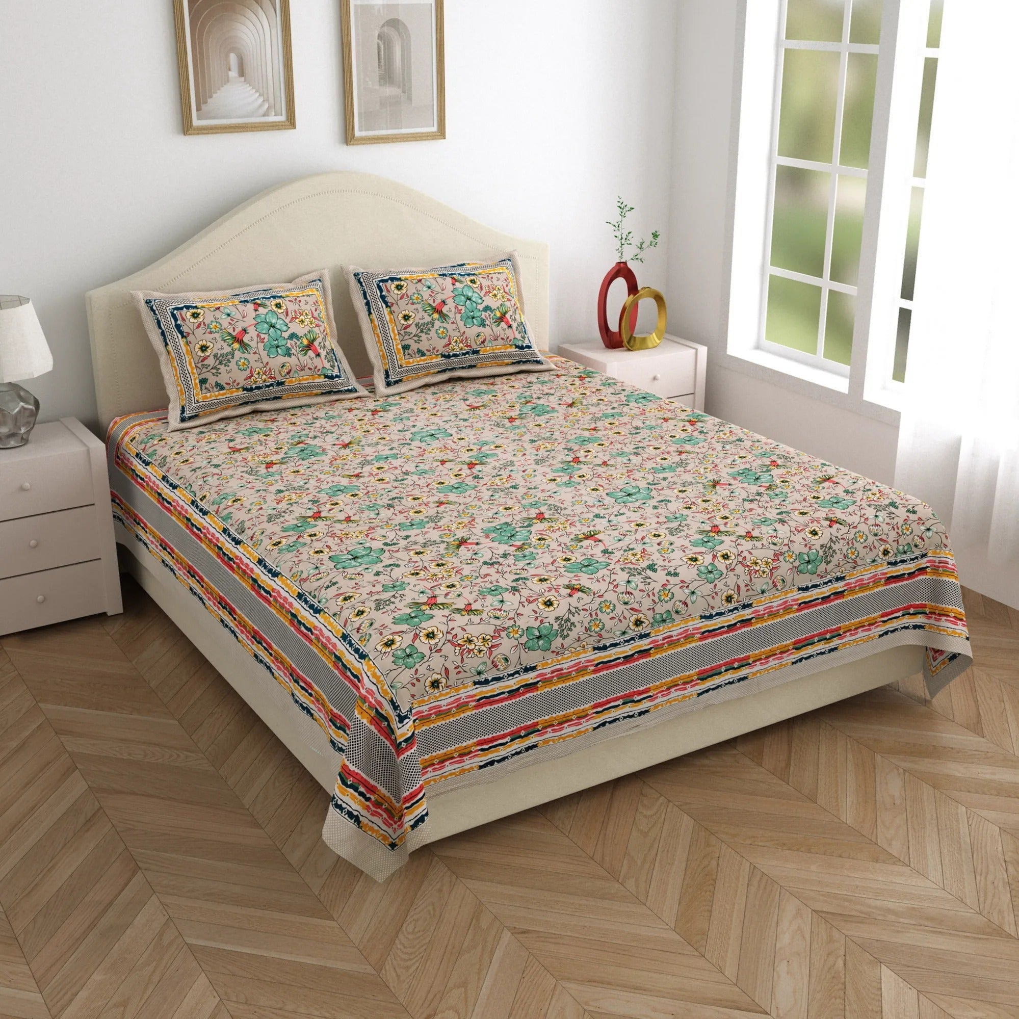 LIVING ROOTS Pure Cotton 1 Double King Size Bedsheet with 2 Pillow Cover 86*104 inches (7.1*8.6Feet) | Rich Fast Colour with No Colour Bleeding | Soft Skin Friendly (04-31-504-B)