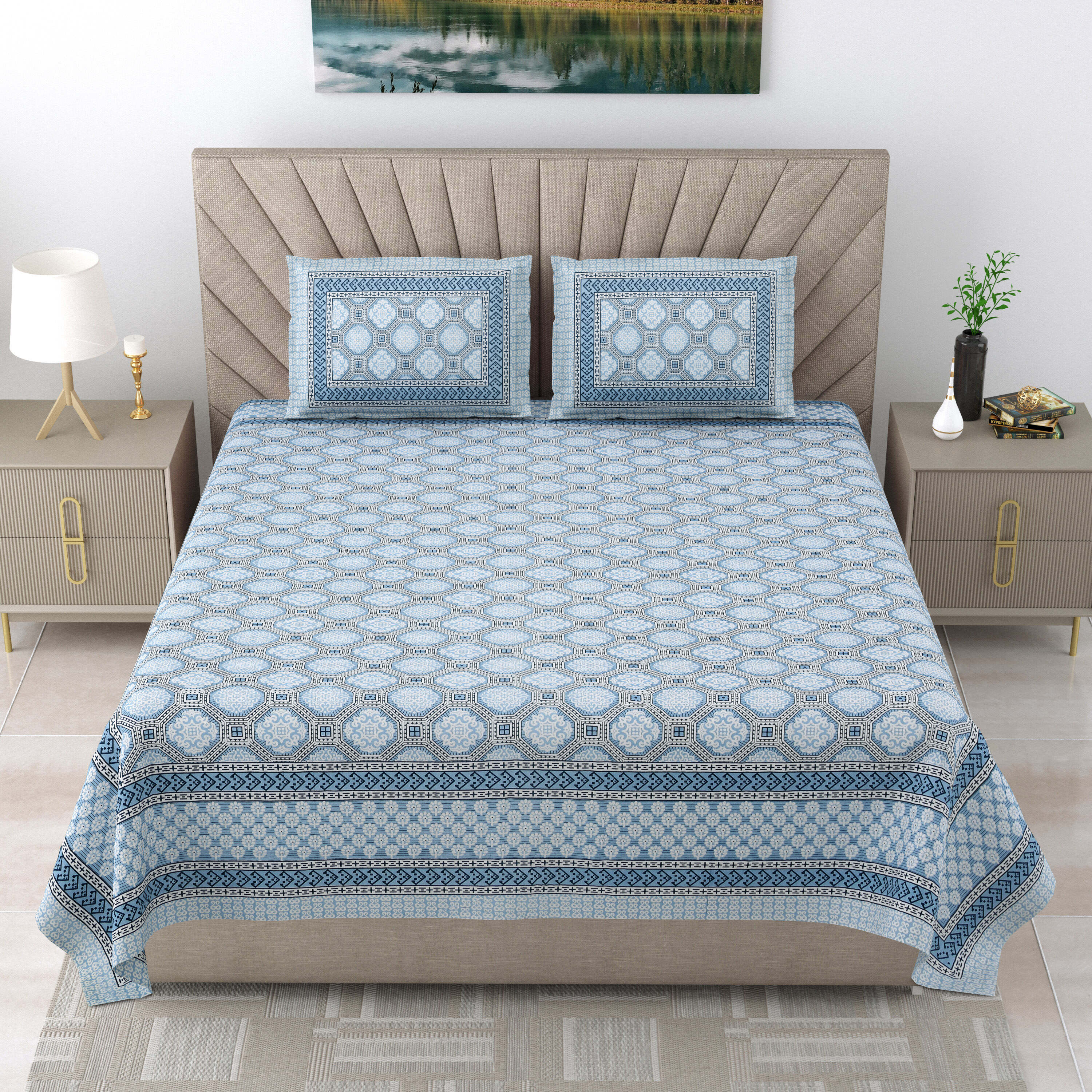 LIVING ROOTS Pure Cotton 1 Double King Size Bedsheet 86*104 inches (7.1*8.6 feet ) With 2 Pillow Cover | Rich Fast Colour With No Colour Bleeding | Soft & Skin Friendly (544-C)
