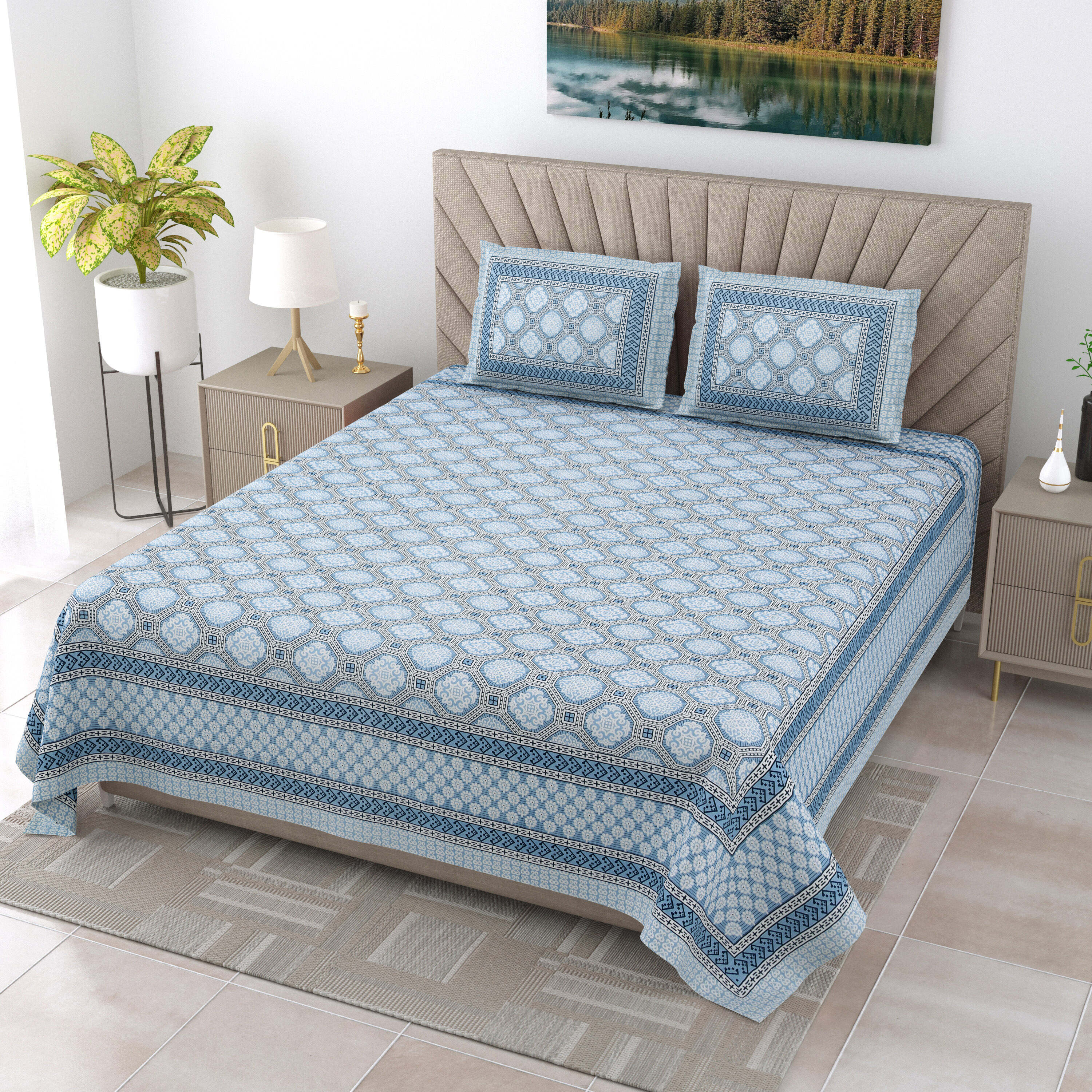 LIVING ROOTS Pure Cotton 1 Double King Size Bedsheet 86*104 inches (7.1*8.6 feet ) With 2 Pillow Cover | Rich Fast Colour With No Colour Bleeding | Soft & Skin Friendly (544-C)