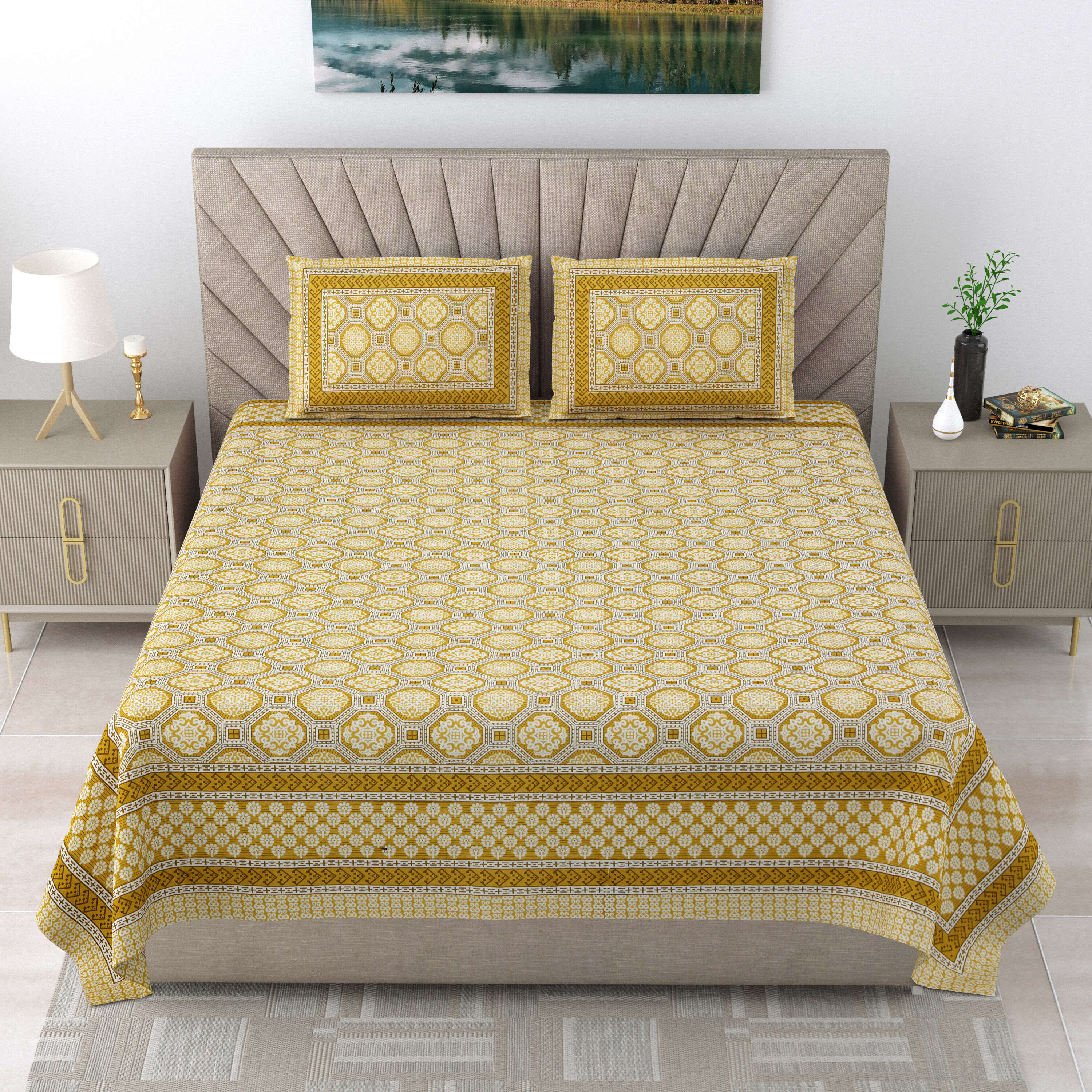 LIVING ROOTS Pure Cotton 1 Double King Size Bedsheet 86*104 inches (7.1*8.6 feet ) With 2 Pillow Cover | Rich Fast Colour With No Colour Bleeding | Soft & Skin Friendly (544-D)