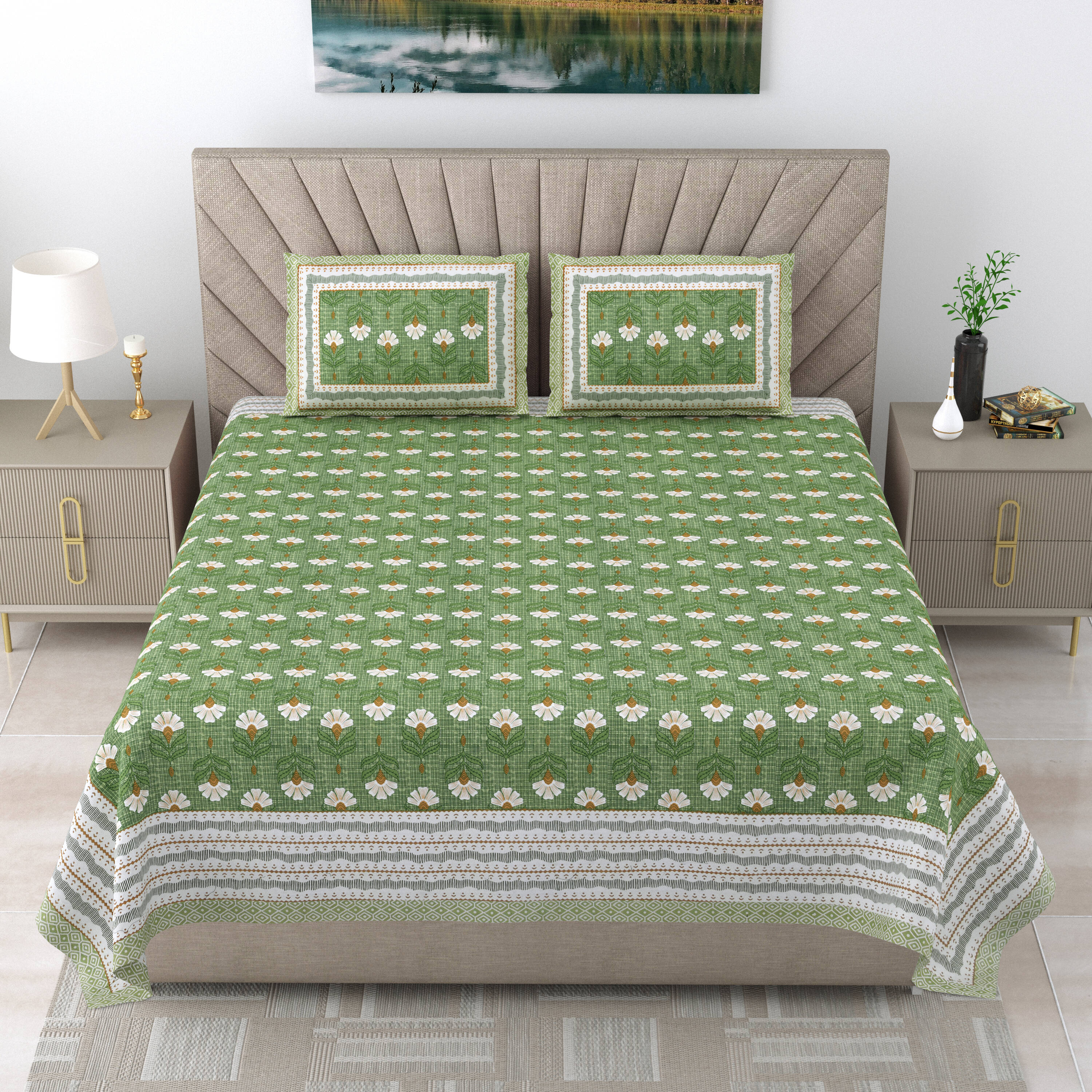 LIVING ROOTS Pure Cotton 1 Double King Size Bedsheet 86*104 inches (7.1*8.6 feet ) With 2 Pillow Cover | Rich Fast Colour With No Colour Bleeding | Soft & Skin Friendly (545-A)