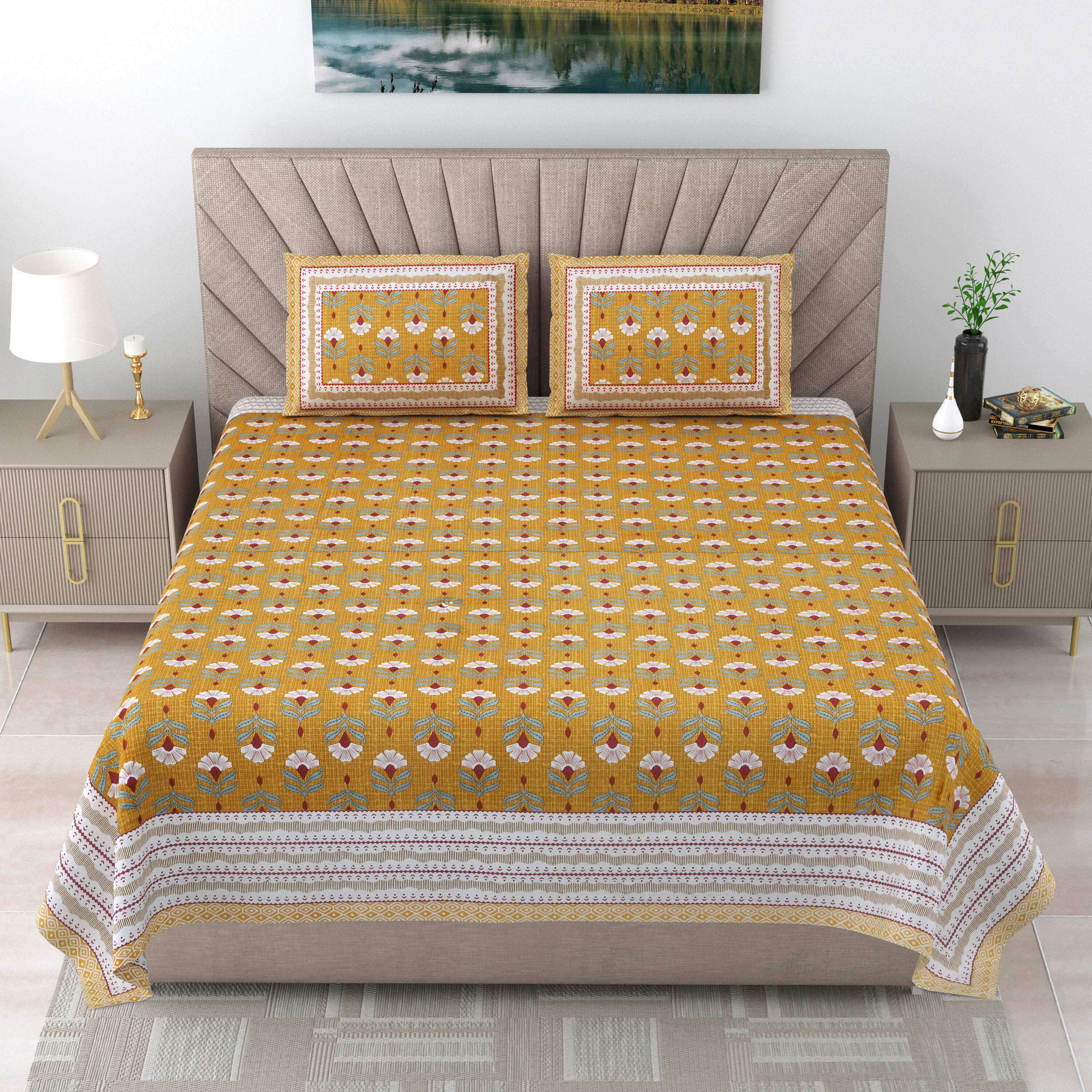 LIVING ROOTS Pure Cotton 1 Double King Size Bedsheet 86*104 inches (7.1*8.6 feet ) With 2 Pillow Cover | Rich Fast Colour With No Colour Bleeding | Soft & Skin Friendly (545-B)
