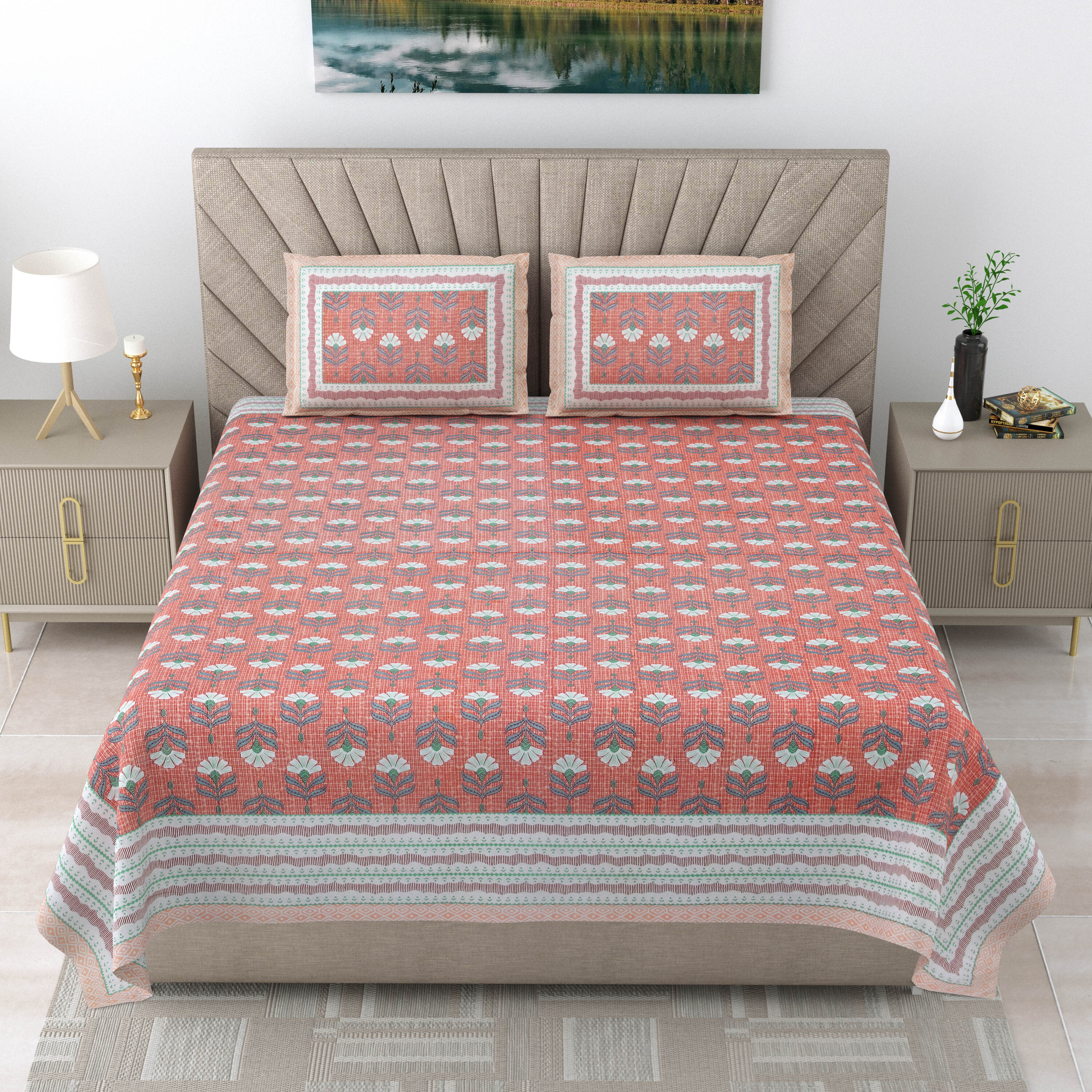 LIVING ROOTS Pure Cotton 1 Double King Size Bedsheet 86*104 inches (7.1*8.6 feet ) With 2 Pillow Cover | Rich Fast Colour With No Colour Bleeding | Soft & Skin Friendly (545-C)