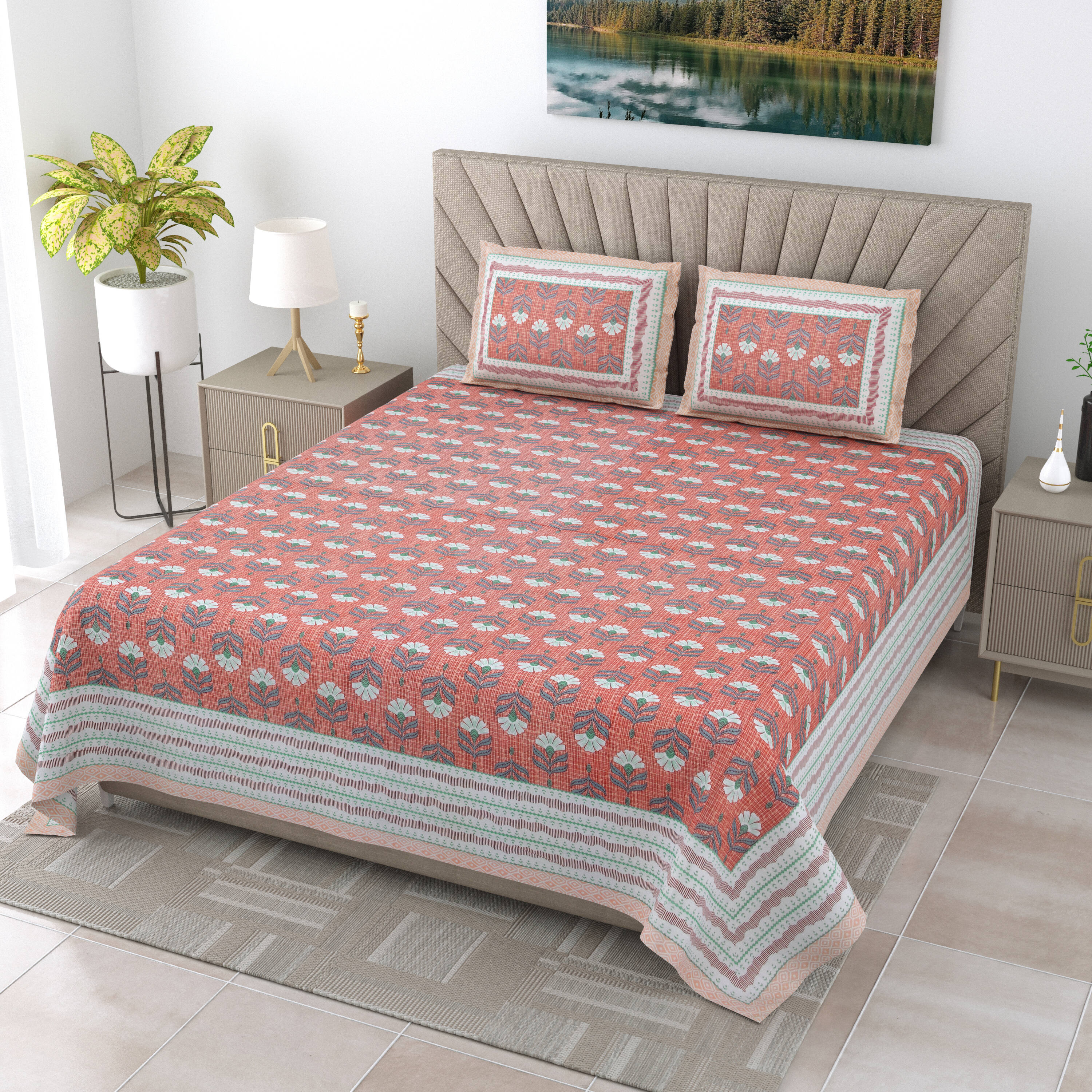 LIVING ROOTS Pure Cotton 1 Double King Size Bedsheet 86*104 inches (7.1*8.6 feet ) With 2 Pillow Cover | Rich Fast Colour With No Colour Bleeding | Soft & Skin Friendly (545-C)